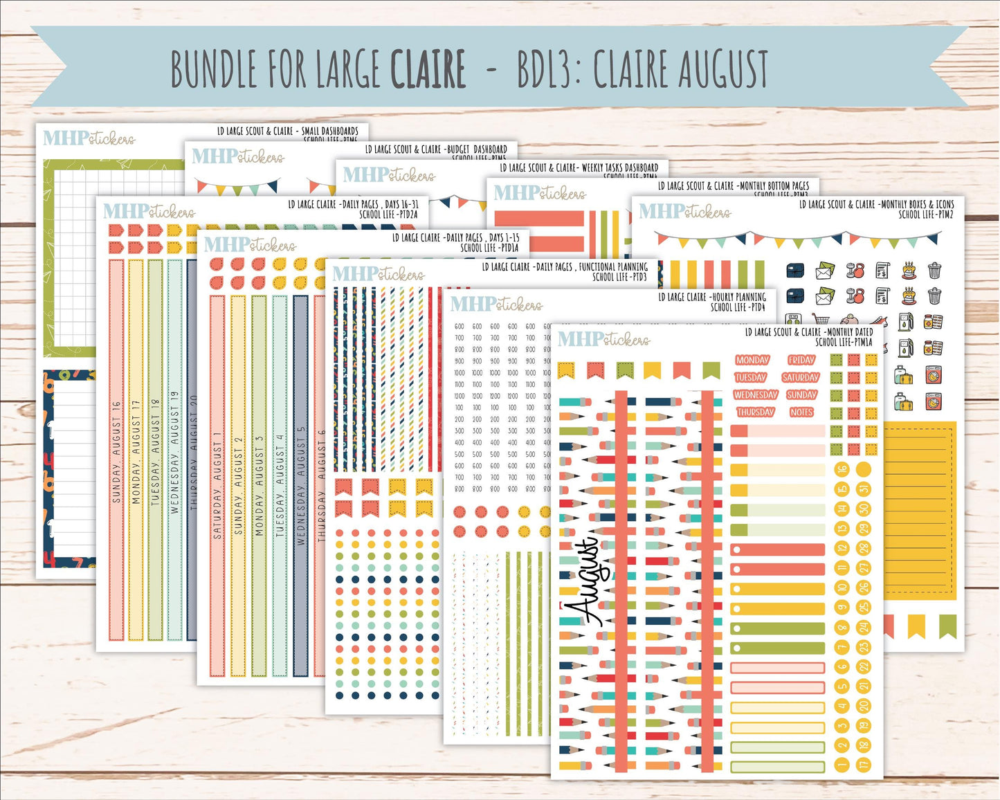 AUGUST and SEPTEMBER 2026 Stickers for the Large Scout, Large Claire, and Large Luna Laurel Denise Planners "School Life" || PT