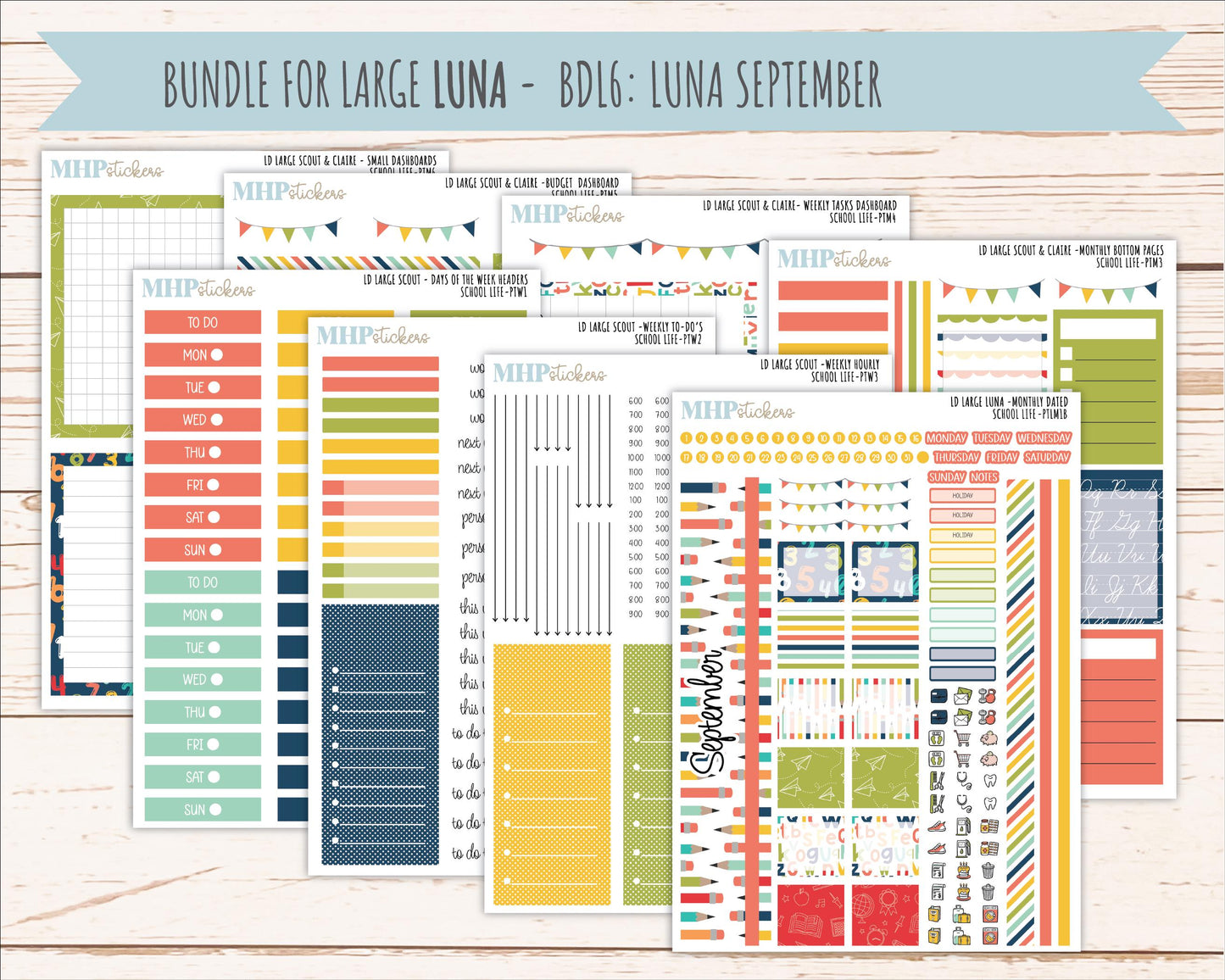 AUGUST and SEPTEMBER 2026 Stickers for the Large Scout, Large Claire, and Large Luna Laurel Denise Planners "School Life" || PT