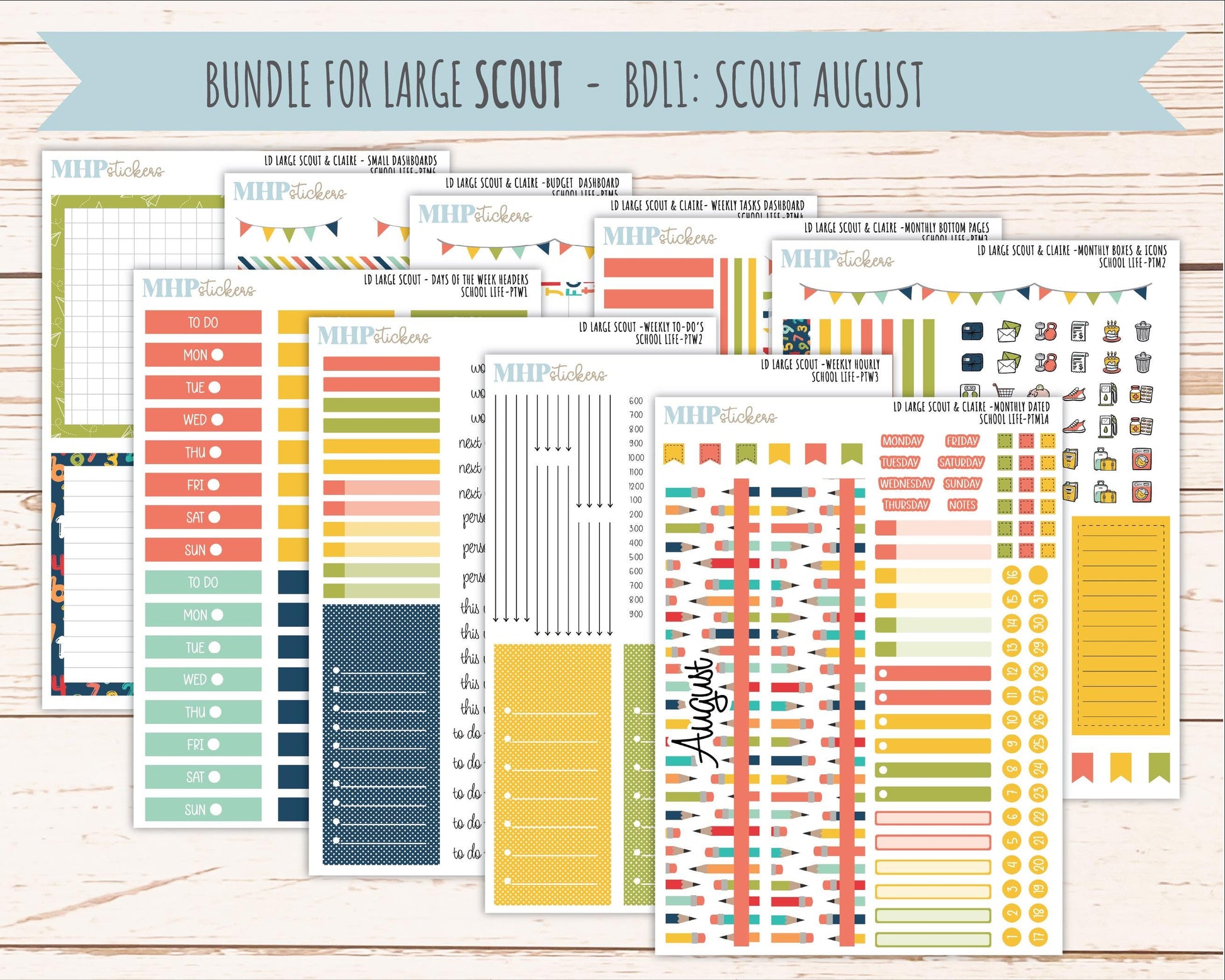 AUGUST and SEPTEMBER 2026 Stickers for the Large Scout, Large Claire, and Large Luna Laurel Denise Planners "School Life" || PT