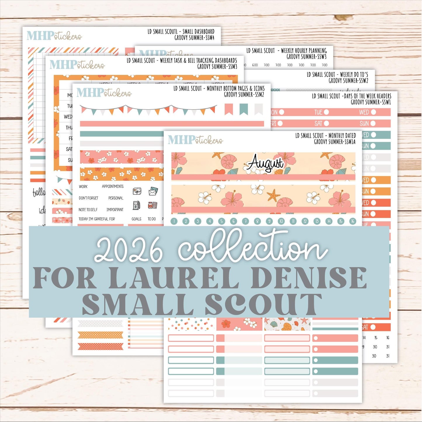 AUGUST 2026 Stickers for the Small Scout Planner. For Laurel Denise Planners. "Groovy Summer" ||SS