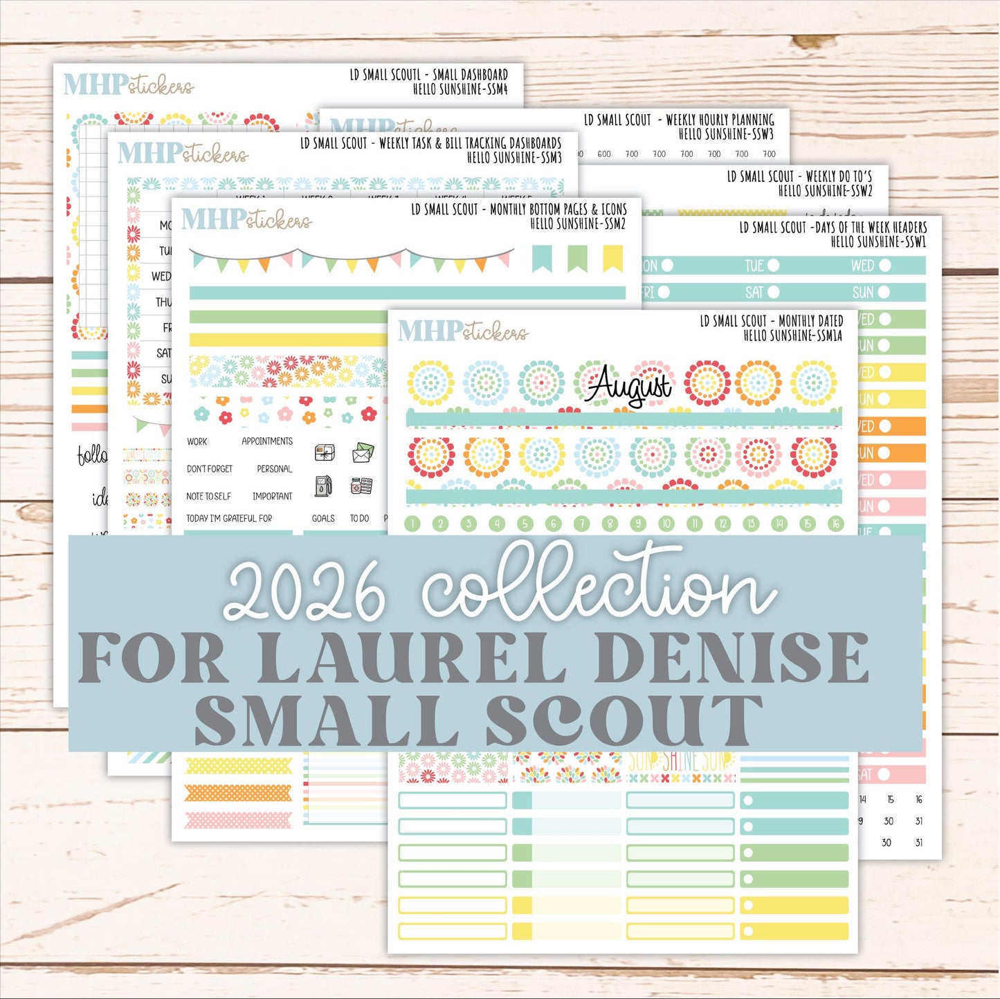 AUGUST 2026 Stickers for the Small Scout Planner. For Laurel Denise Planners. "Hello Sunshine" ||SS