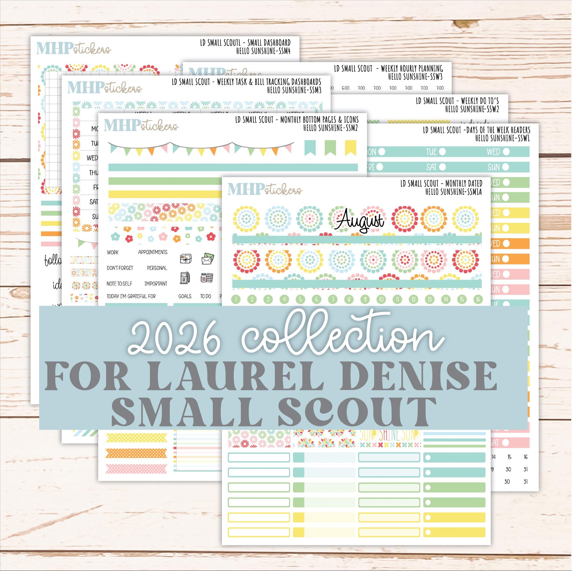 AUGUST 2026 Stickers for the Small Scout Planner. For Laurel Denise Planners. "Hello Sunshine" ||SS