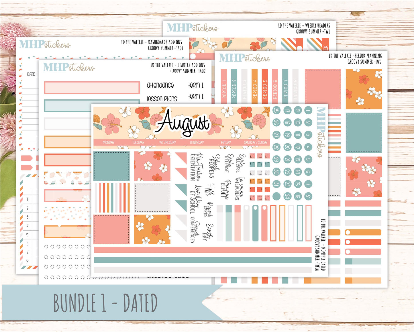 AUGUST Stickers for The Valerie Laurel Denise Planner "Groovy Summer" || TC