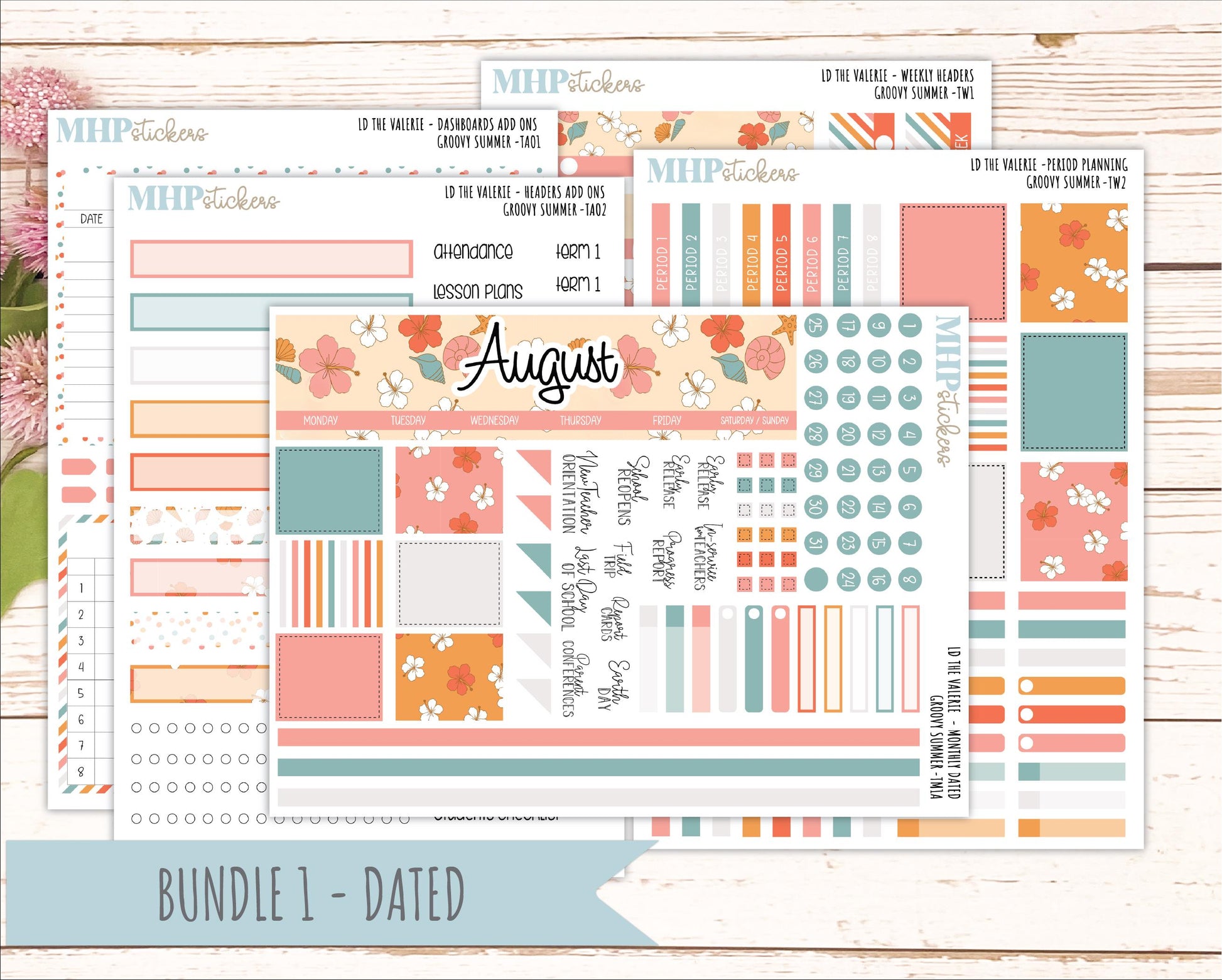AUGUST Stickers for The Valerie Laurel Denise Planner "Groovy Summer" || TC