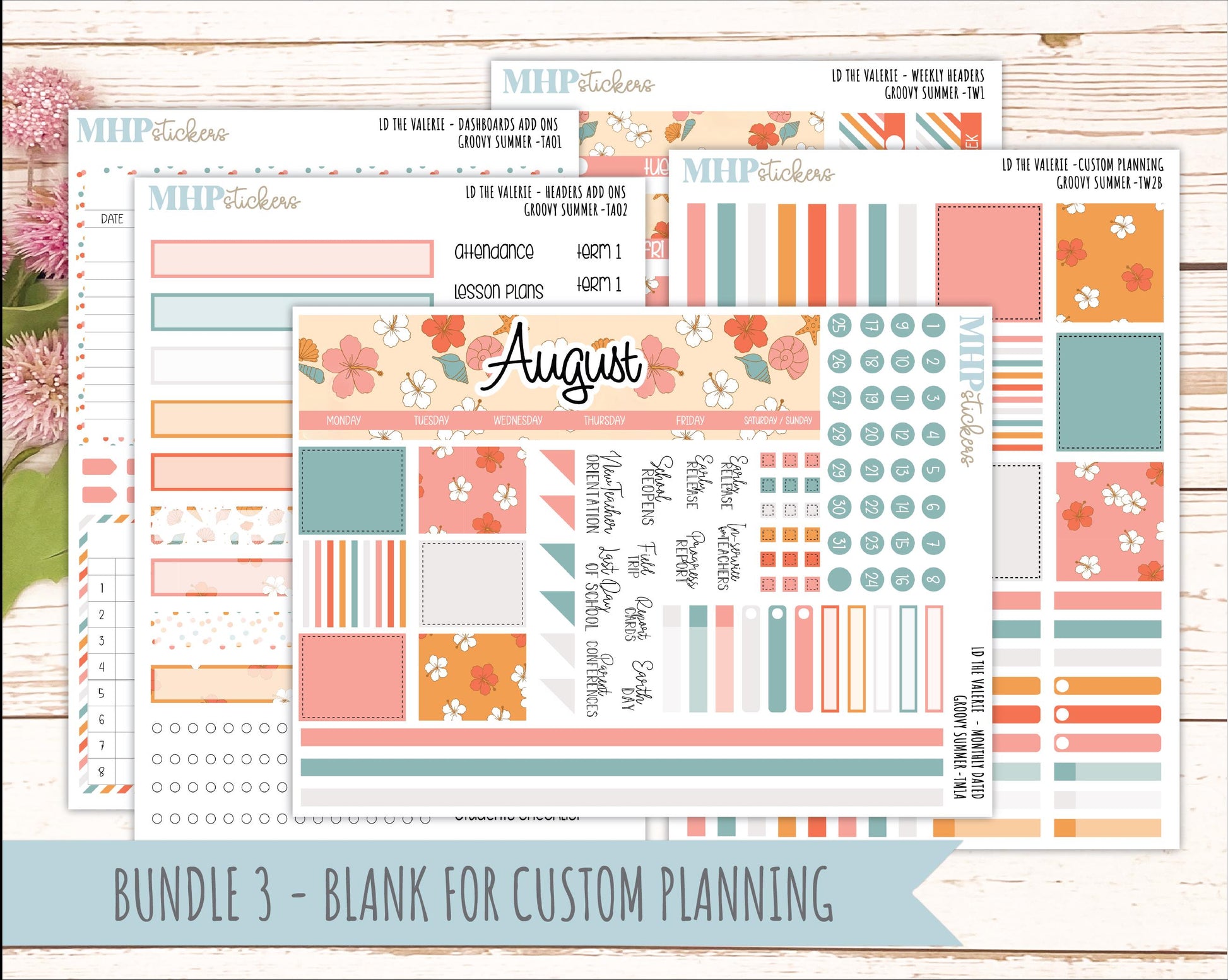 AUGUST Stickers for The Valerie Laurel Denise Planner "Groovy Summer" || TC