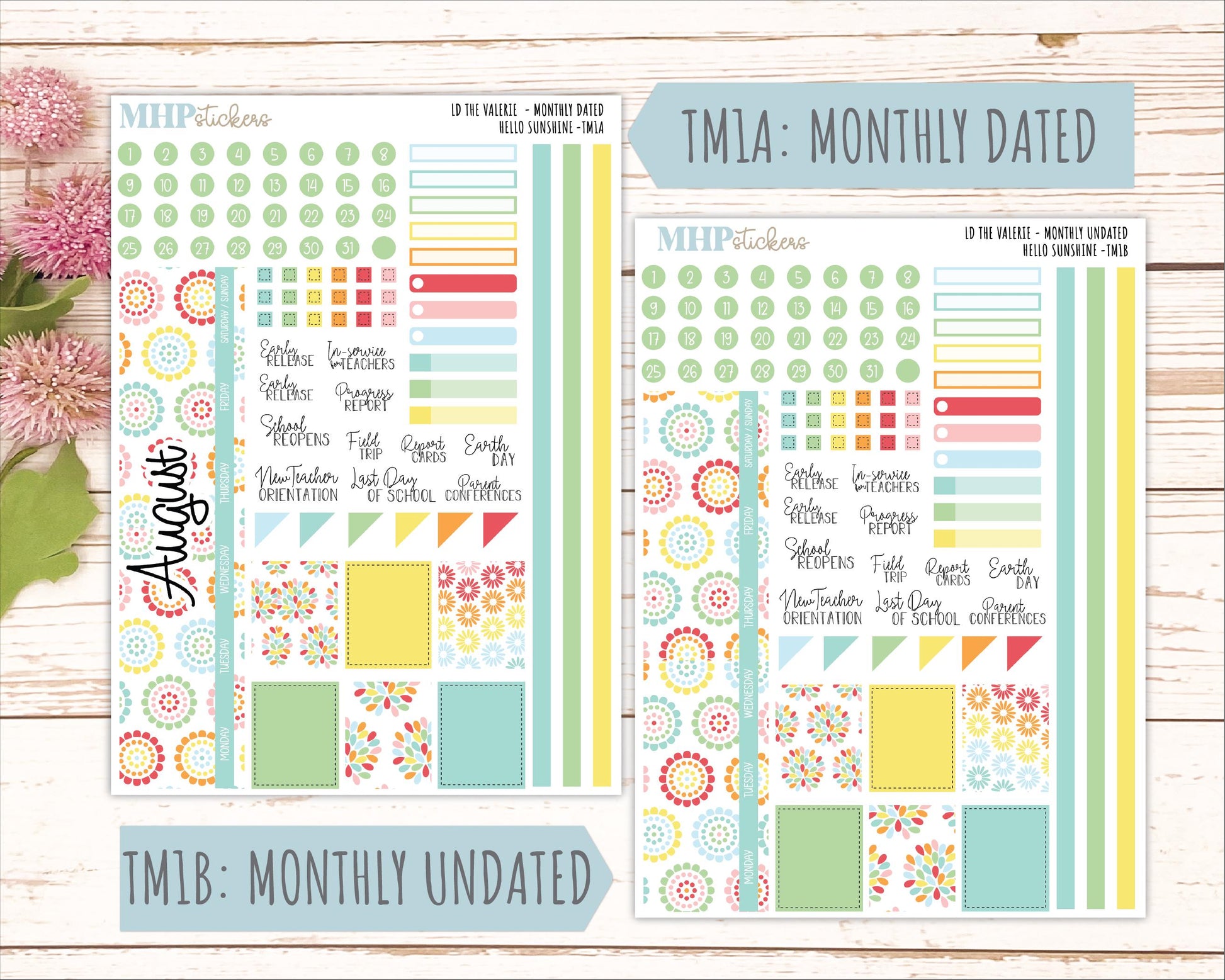 AUGUST Stickers for The Valerie Laurel Denise Planner "Hello Sunshine" || TC