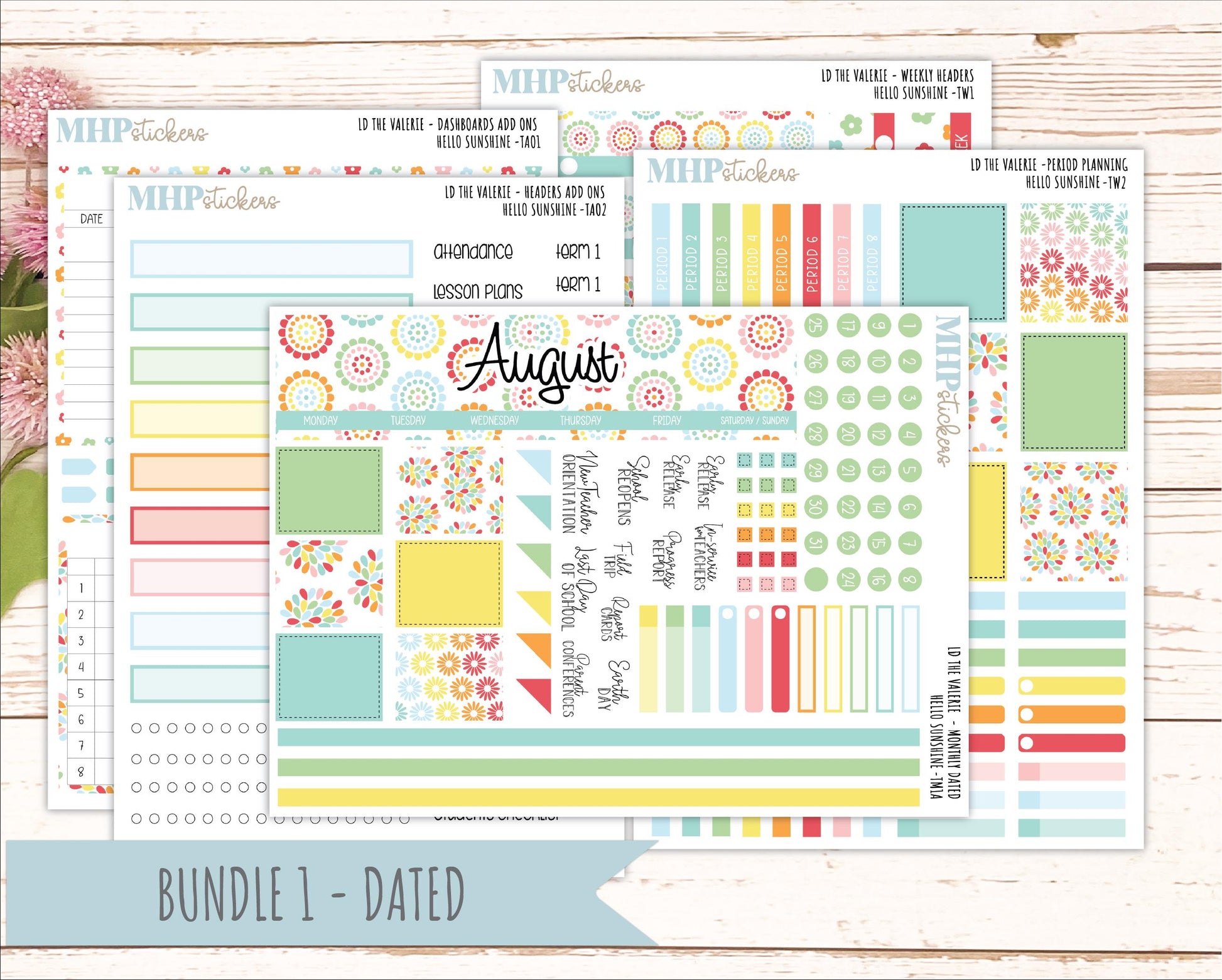 AUGUST Stickers for The Valerie Laurel Denise Planner "Hello Sunshine" || TC