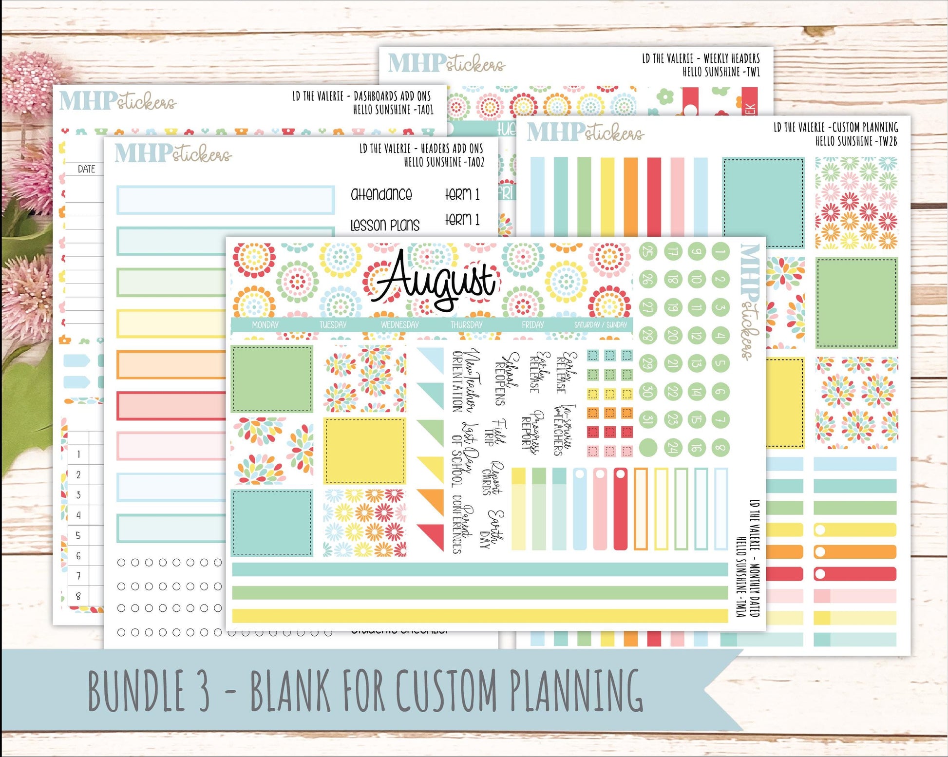 AUGUST Stickers for The Valerie Laurel Denise Planner "Hello Sunshine" || TC