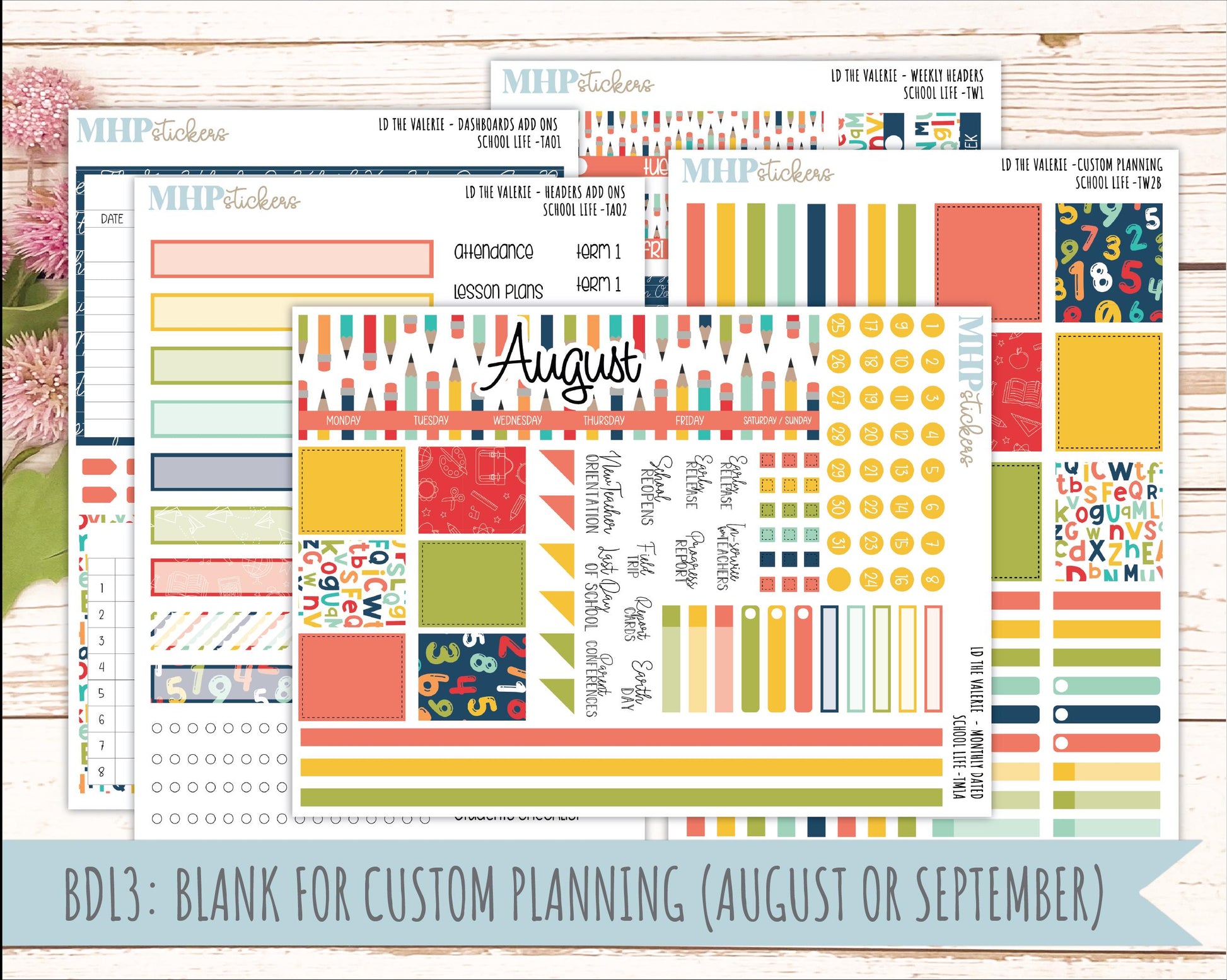 AUGUST & SEPTEMBER 2026 Stickers for The Valerie Laurel Denise Planner "School Life" || TC