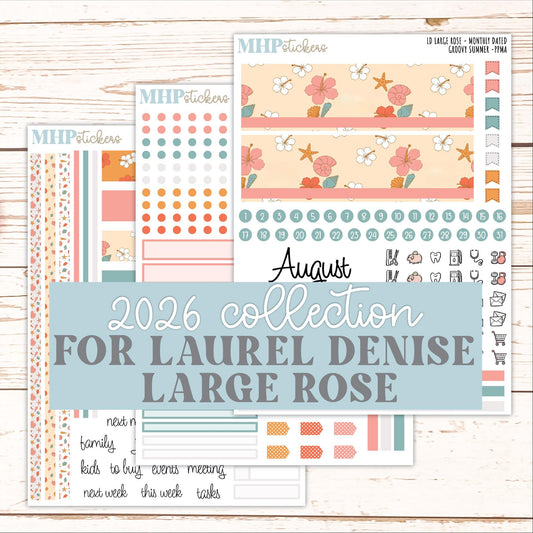 AUGUST 2026 Stickers for the Large Rose Laurel Denise Planner. "Groovy Summer" || PP