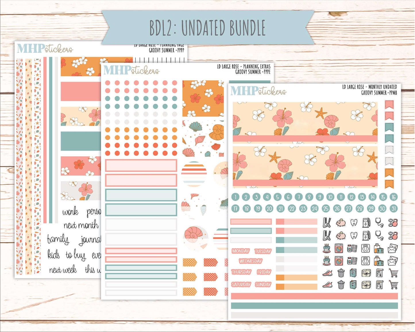 AUGUST 2026 Stickers for the Large Rose Laurel Denise Planner. "Groovy Summer" || PP