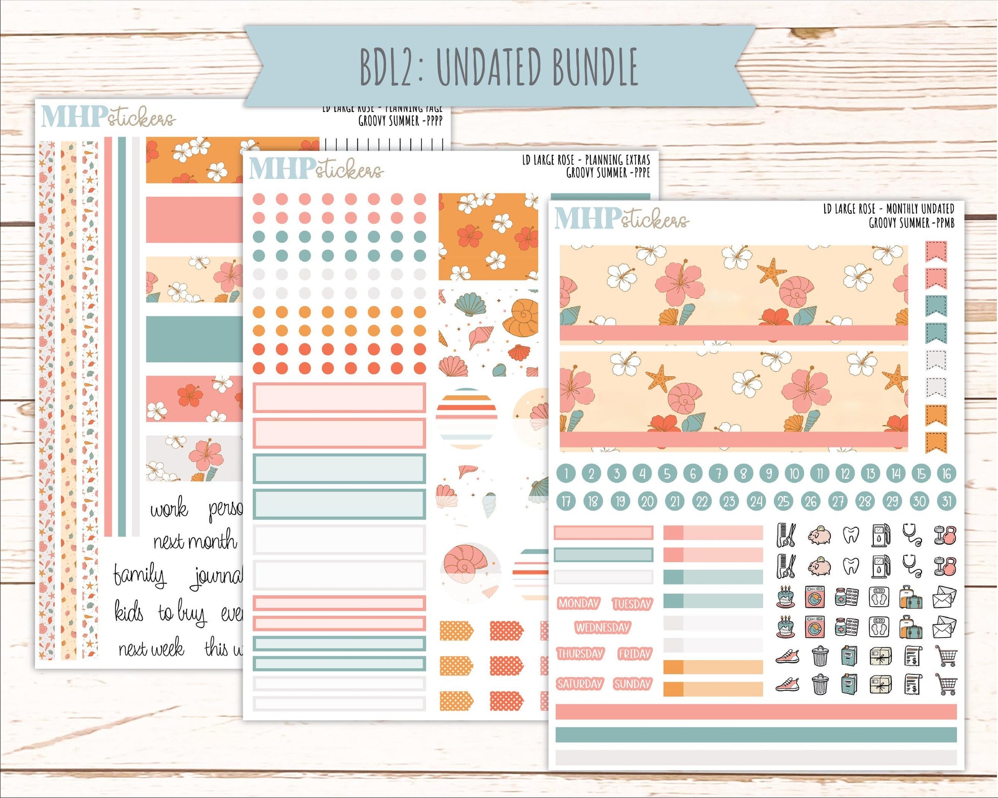 AUGUST 2026 Stickers for the Large Rose Laurel Denise Planner. "Groovy Summer" || PP