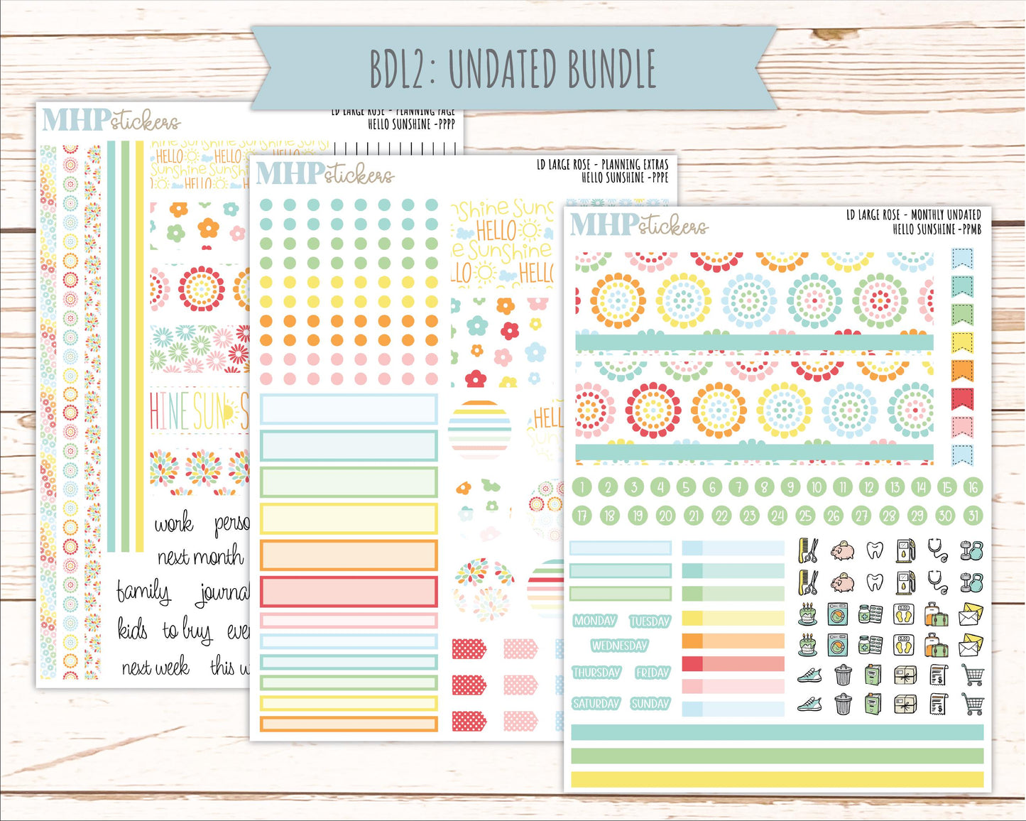 AUGUST 2026 Stickers for the Large Rose Laurel Denise Planner. "Hello Sunshine" || PP