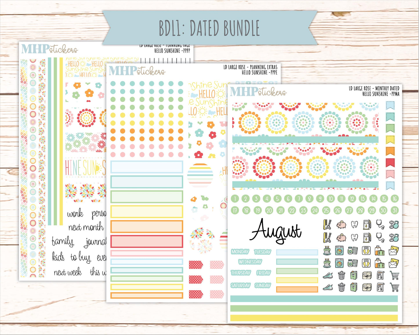 AUGUST 2026 Stickers for the Large Rose Laurel Denise Planner. "Hello Sunshine" || PP
