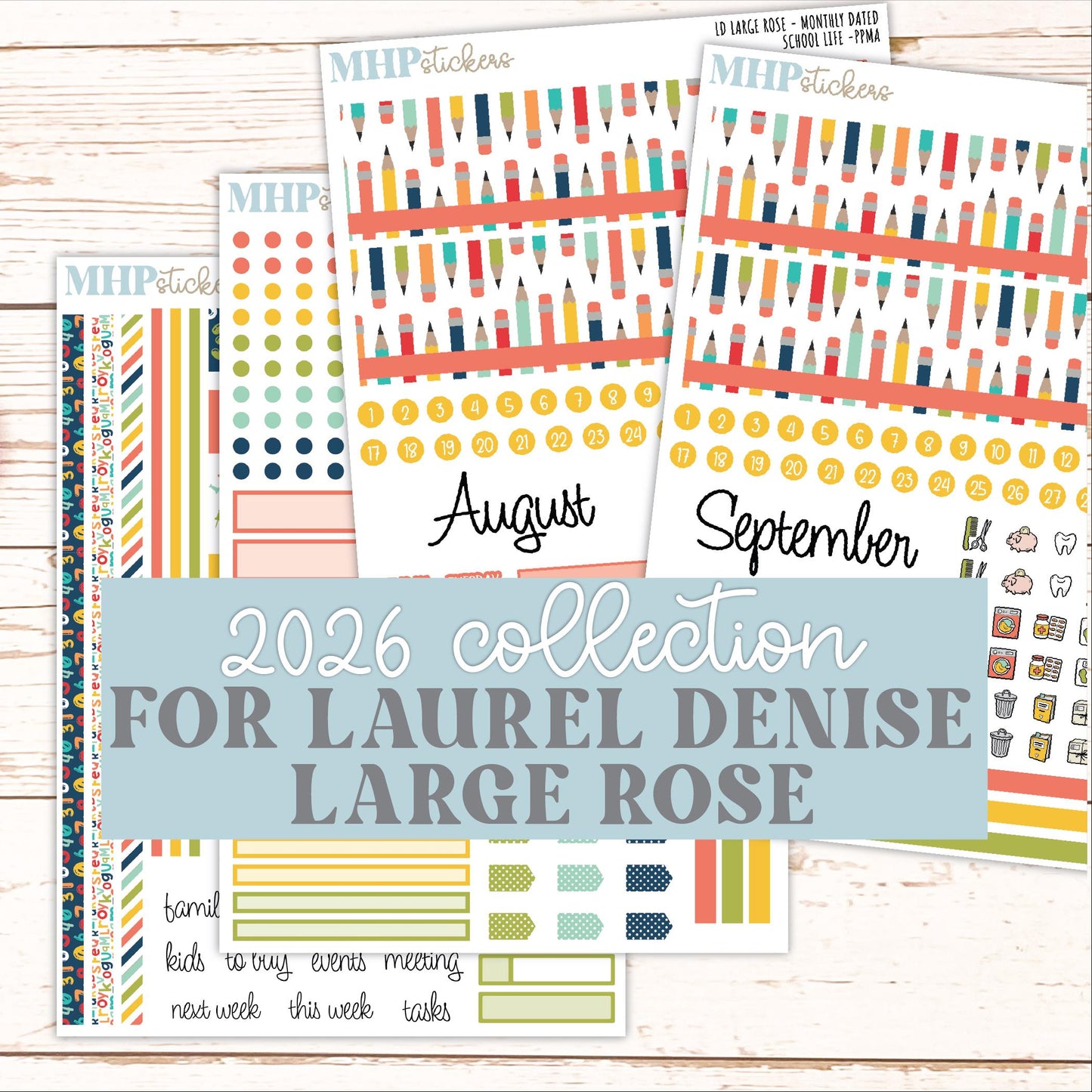 AUGUST & SEPTEMBER 2026 Stickers for the Large Rose Laurel Denise Planner. "School Life" || PP