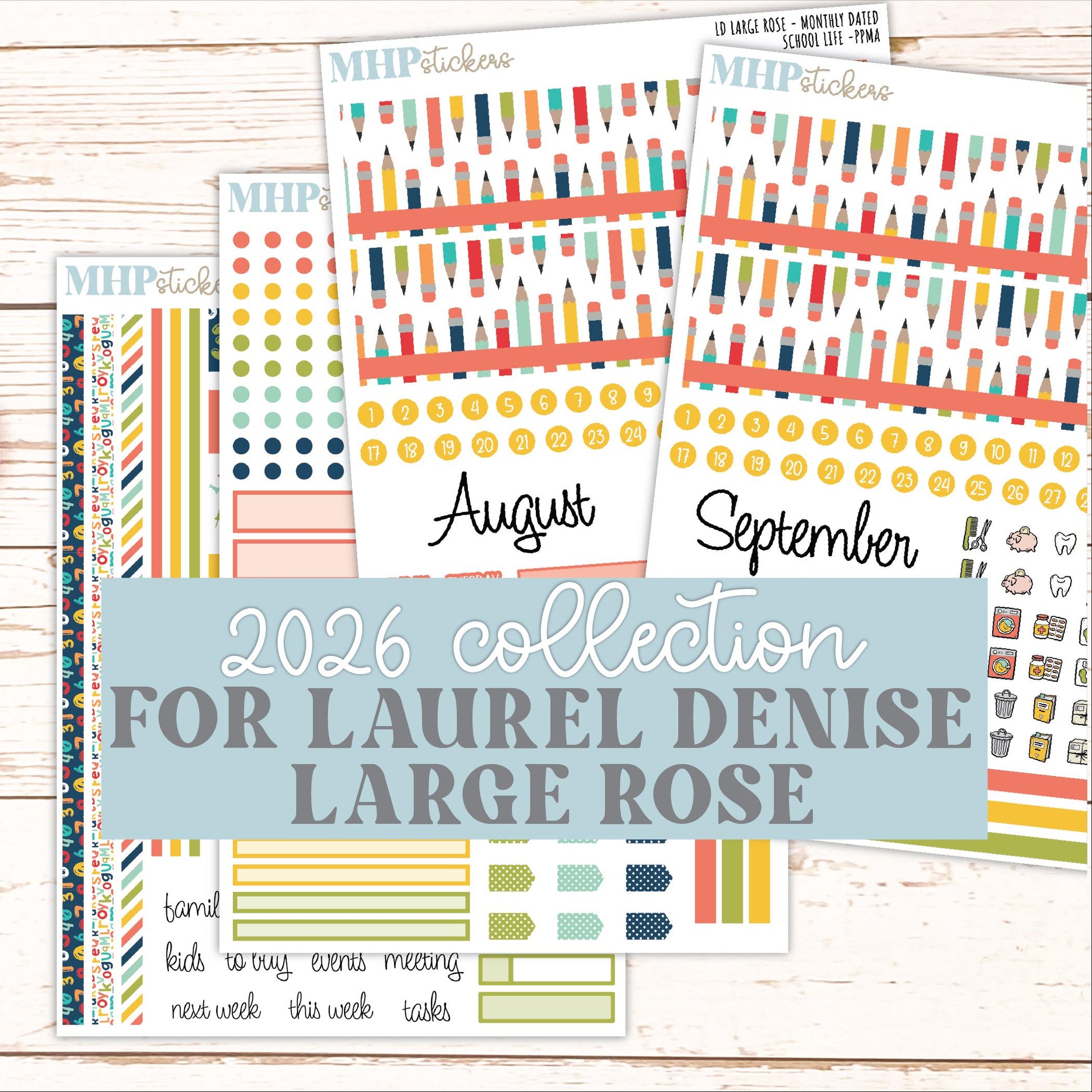 AUGUST & SEPTEMBER 2026 Stickers for the Large Rose Laurel Denise Planner. "School Life" || PP
