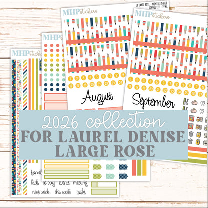 AUGUST & SEPTEMBER 2026 Stickers for the Large Rose Laurel Denise Planner. "School Life" || PP