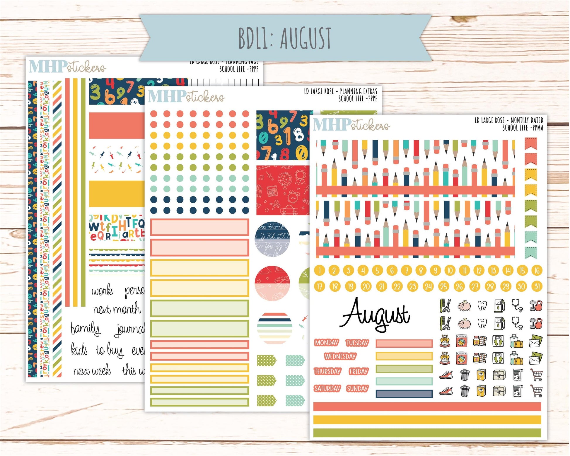 AUGUST & SEPTEMBER 2026 Stickers for the Large Rose Laurel Denise Planner. "School Life" || PP