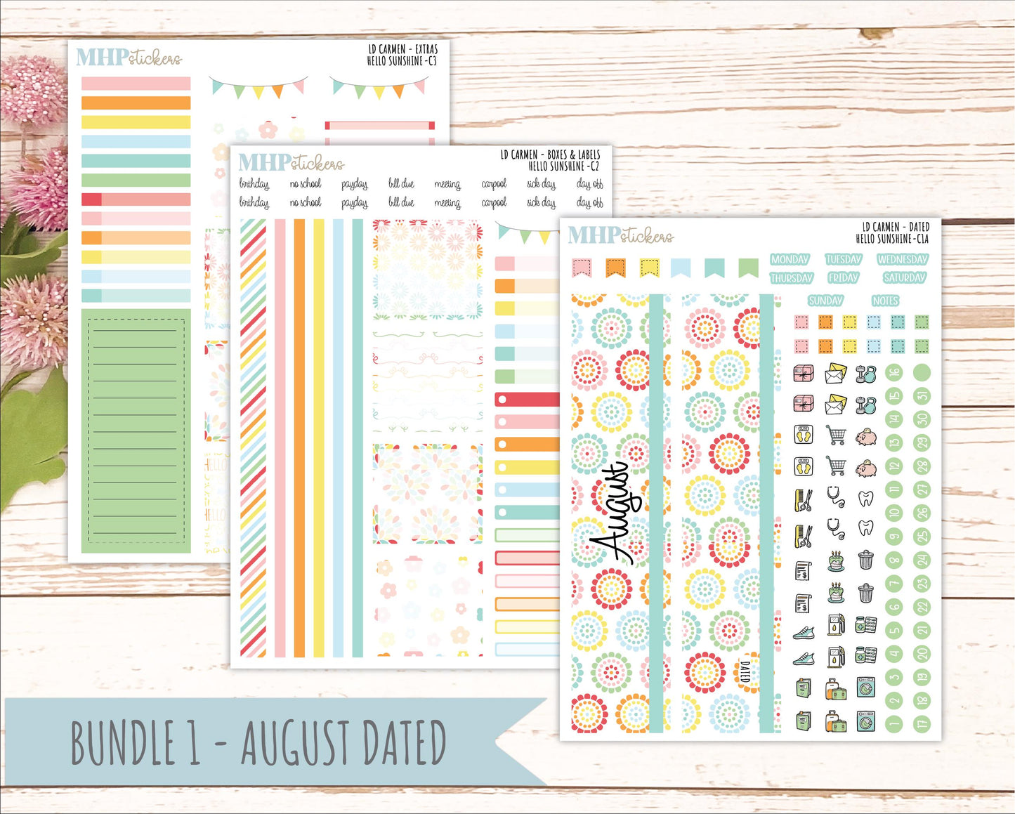AUGUST 2026 Stickers for The Carmen Laurel Denise Planner "Hello Sunshine || C