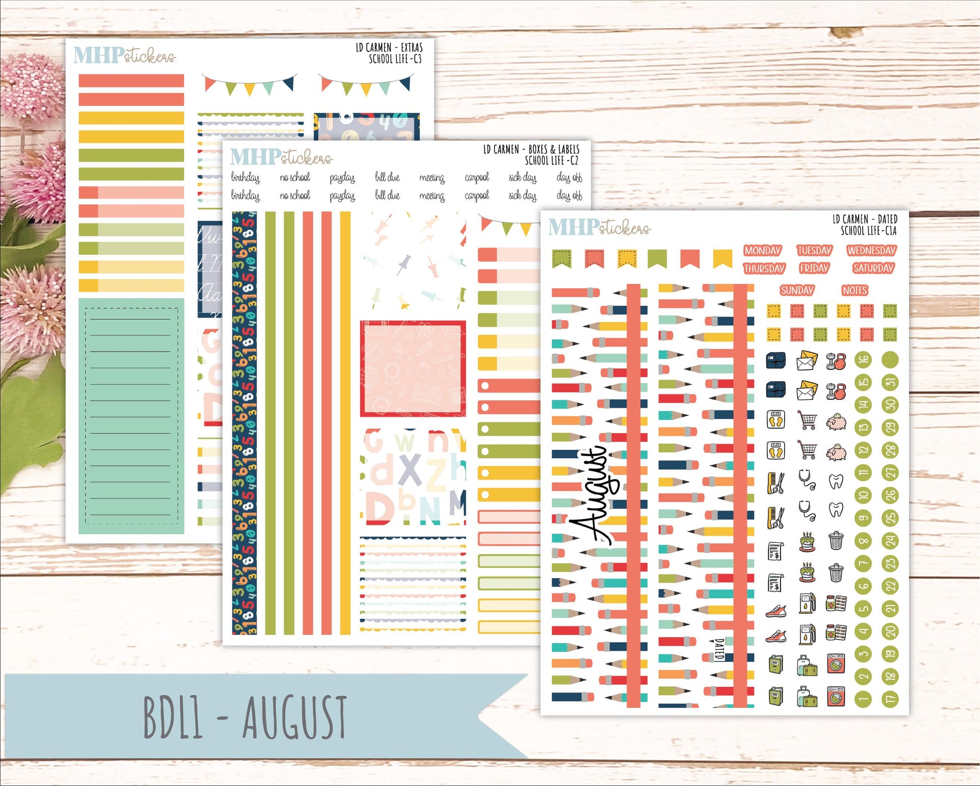 AUGUST & SEPTEMBER 2026 Stickers for The Carmen Laurel Denise Planner "School Life" || C