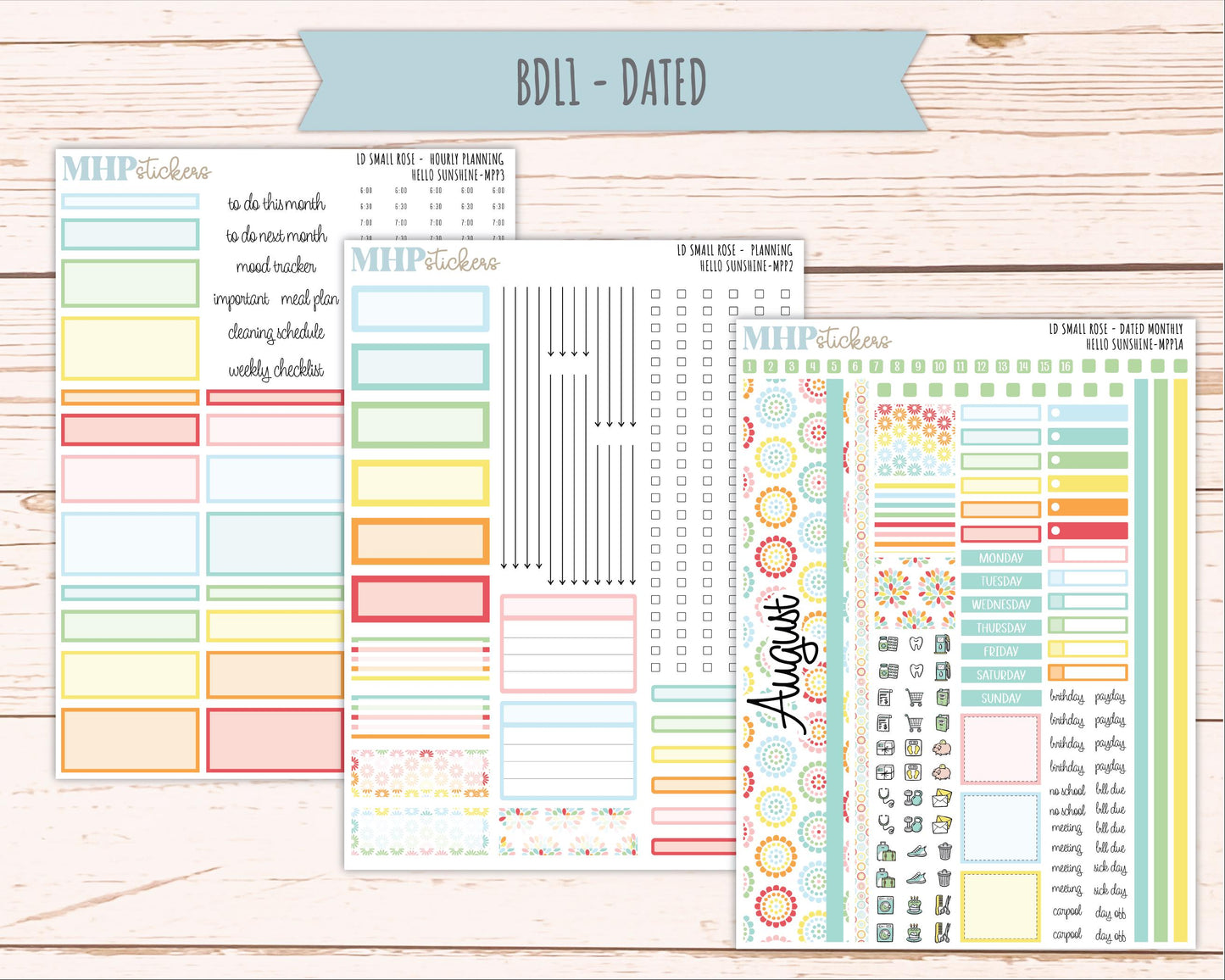 AUGUST 2026 Stickers for The Small Rose Laurel Denise Planner. "Hello Sunshine" || MPP