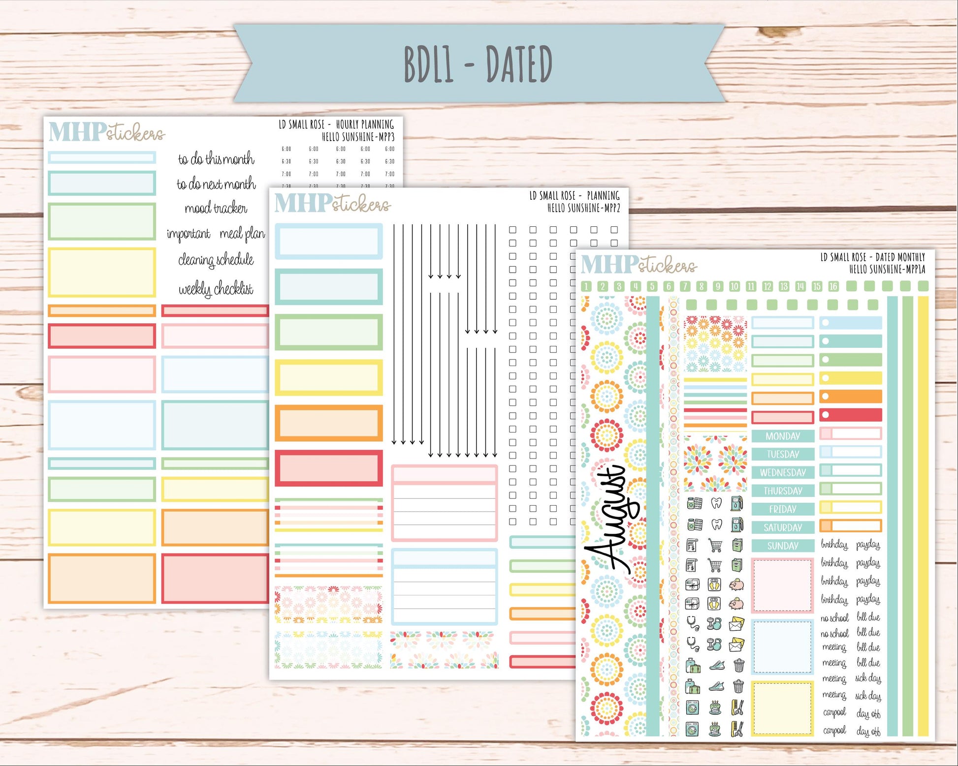 AUGUST 2026 Stickers for The Small Rose Laurel Denise Planner. "Hello Sunshine" || MPP