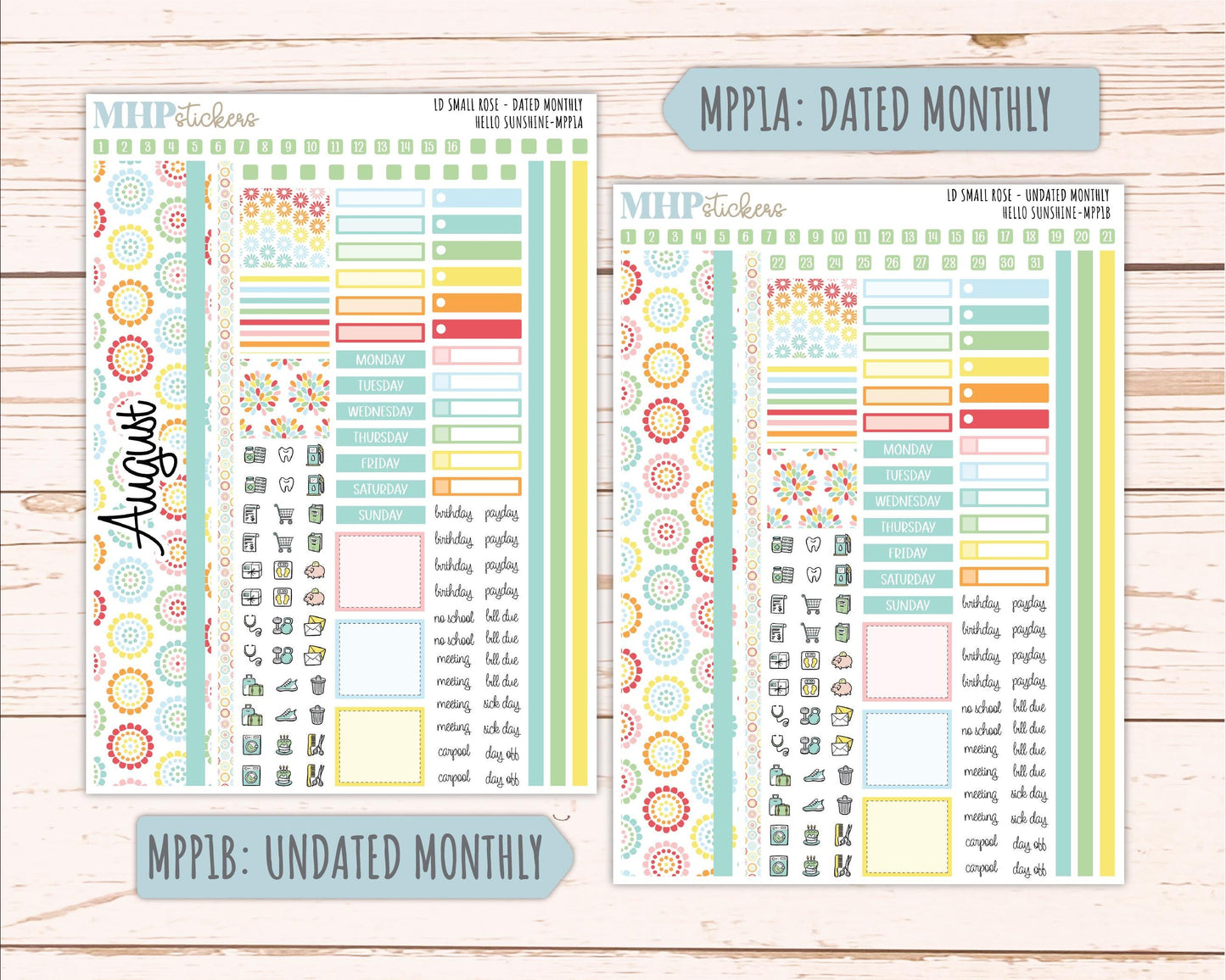AUGUST 2026 Stickers for The Small Rose Laurel Denise Planner. "Hello Sunshine" || MPP