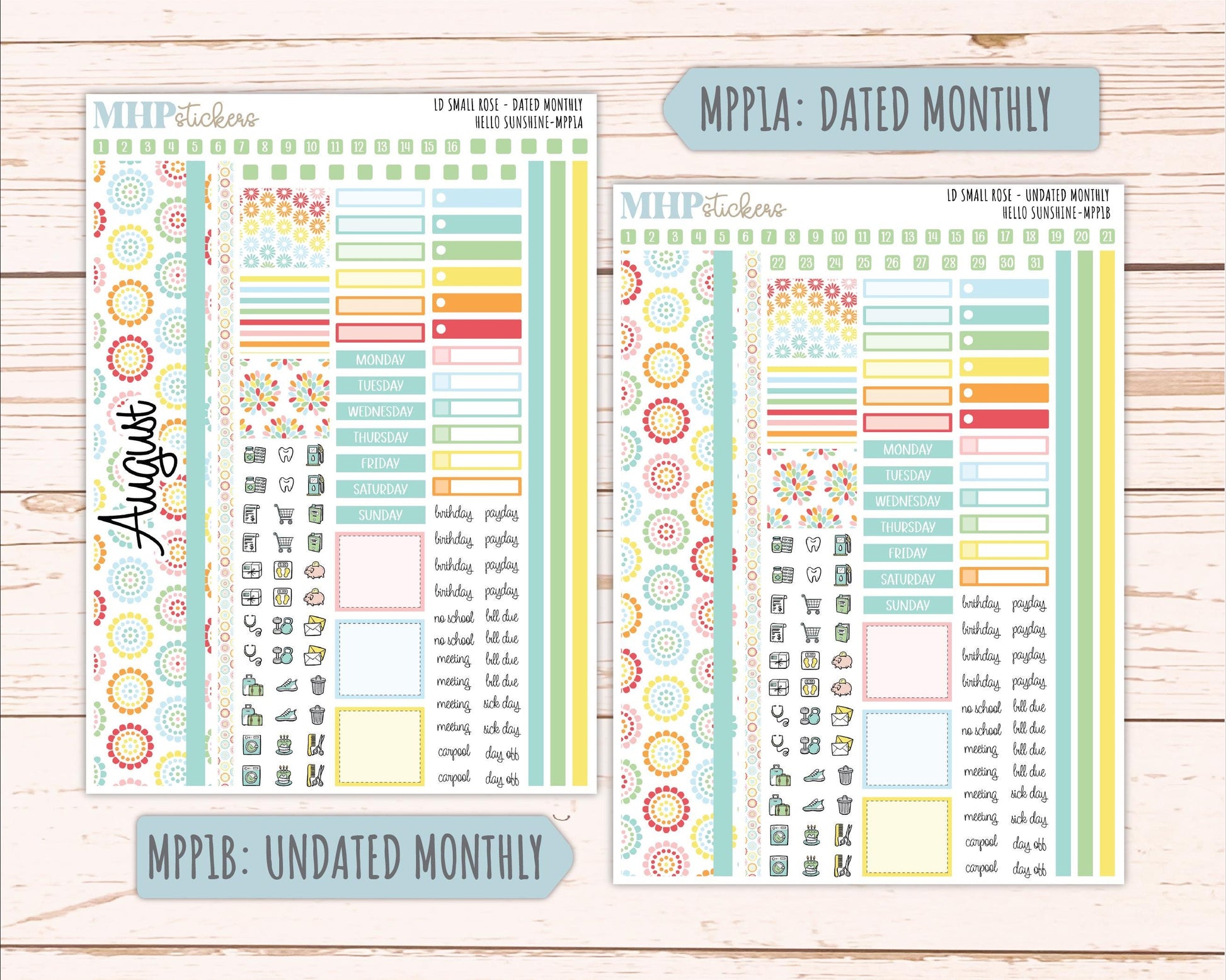 AUGUST 2026 Stickers for The Small Rose Laurel Denise Planner. "Hello Sunshine" || MPP