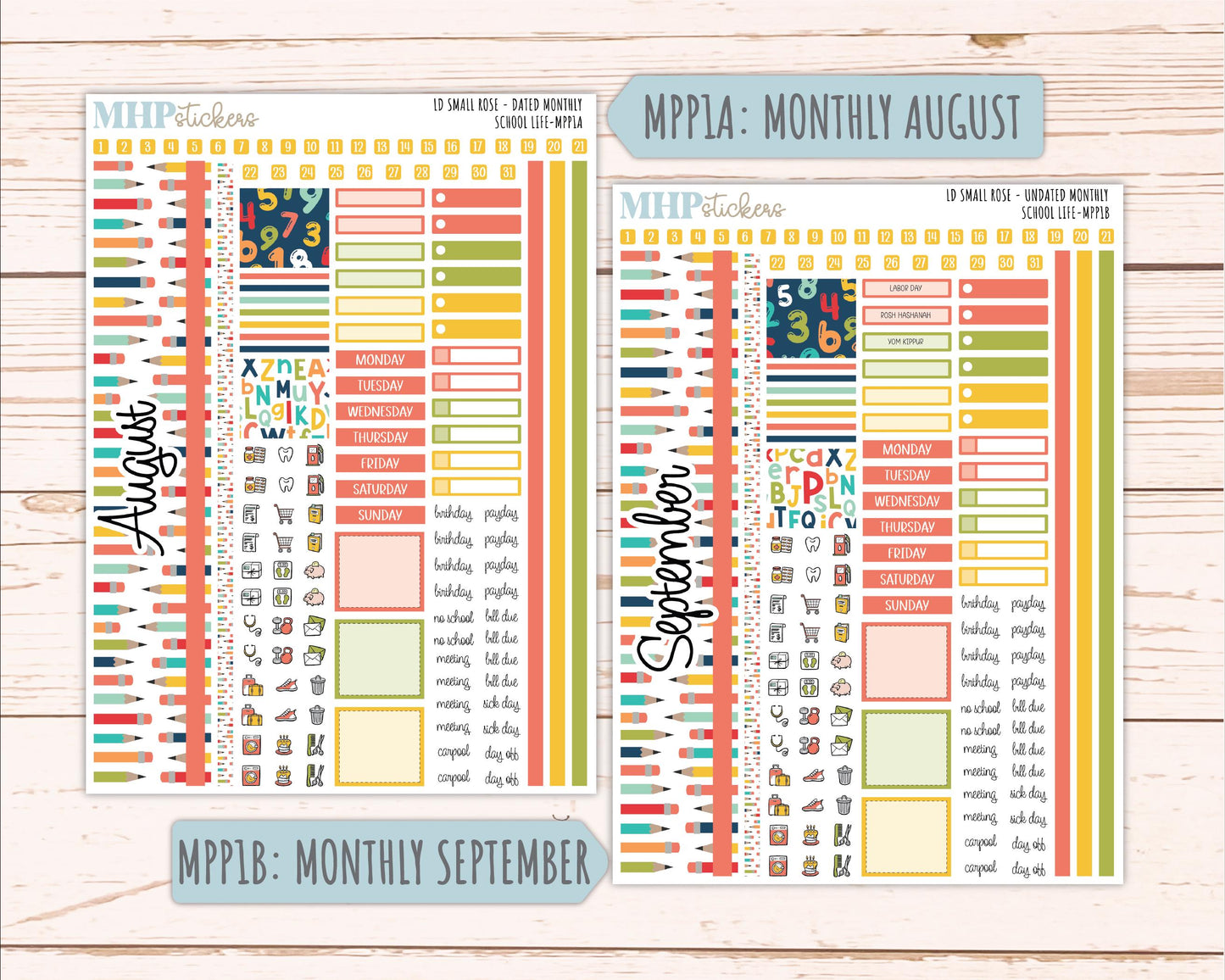 AUGUST & SEPTEMBER 2026 Stickers for The Small Rose Laurel Denise Planner. "School Life" || MPP
