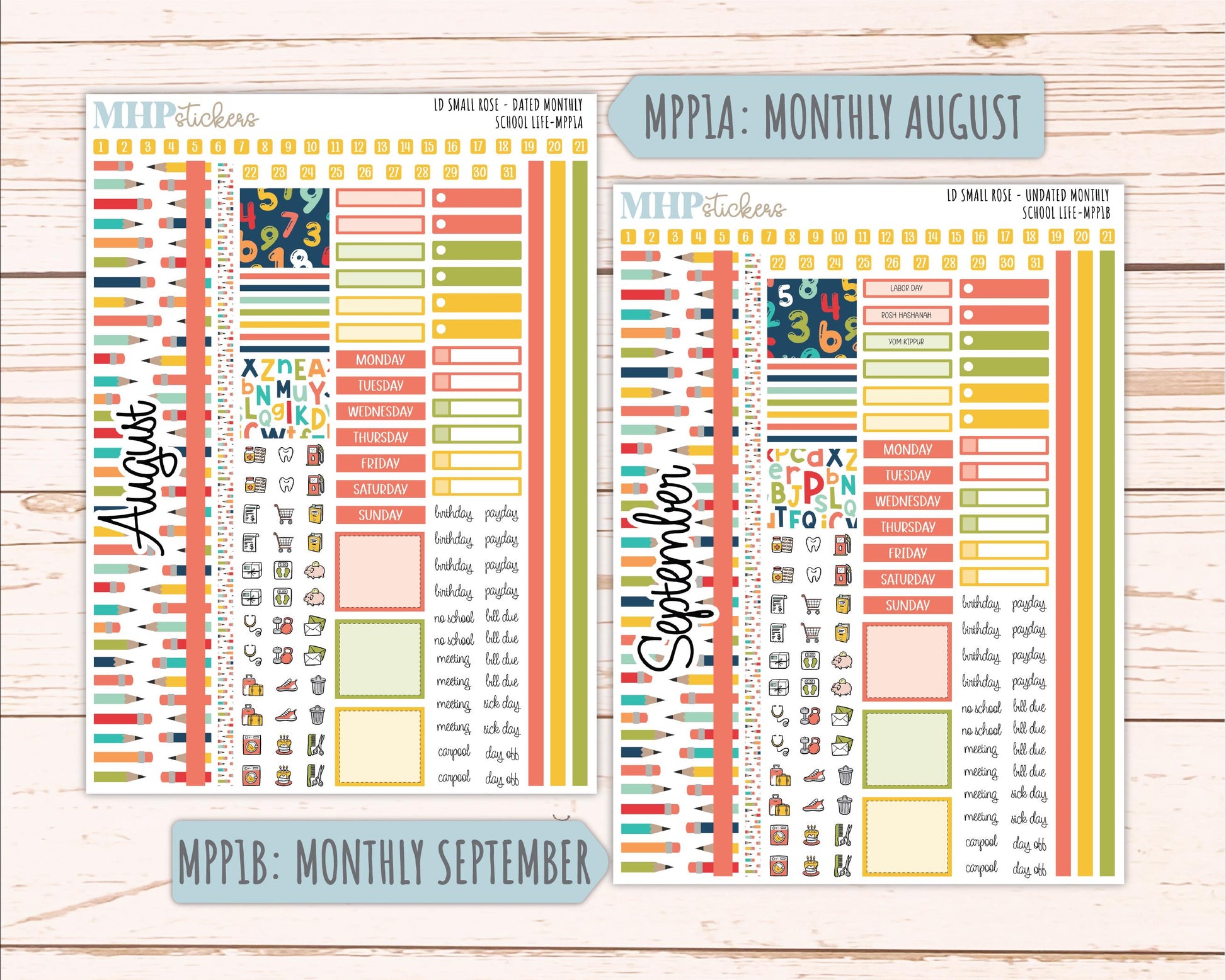 AUGUST & SEPTEMBER 2026 Stickers for The Small Rose Laurel Denise Planner. "School Life" || MPP