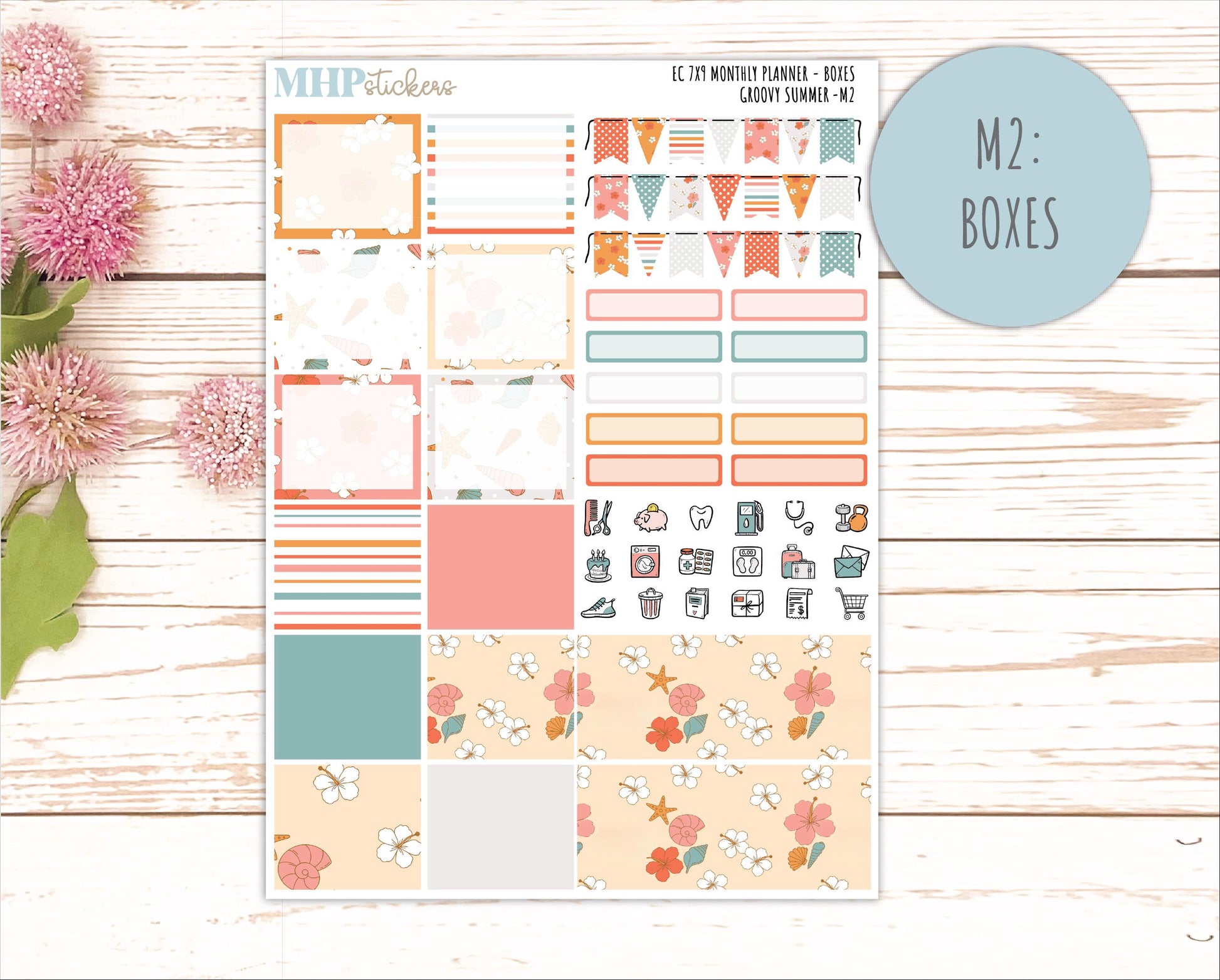 AUGUST Monthly Kit for 7x9 Erin Condren Planners. 2026 Collection "Groovy Summer" || ECM