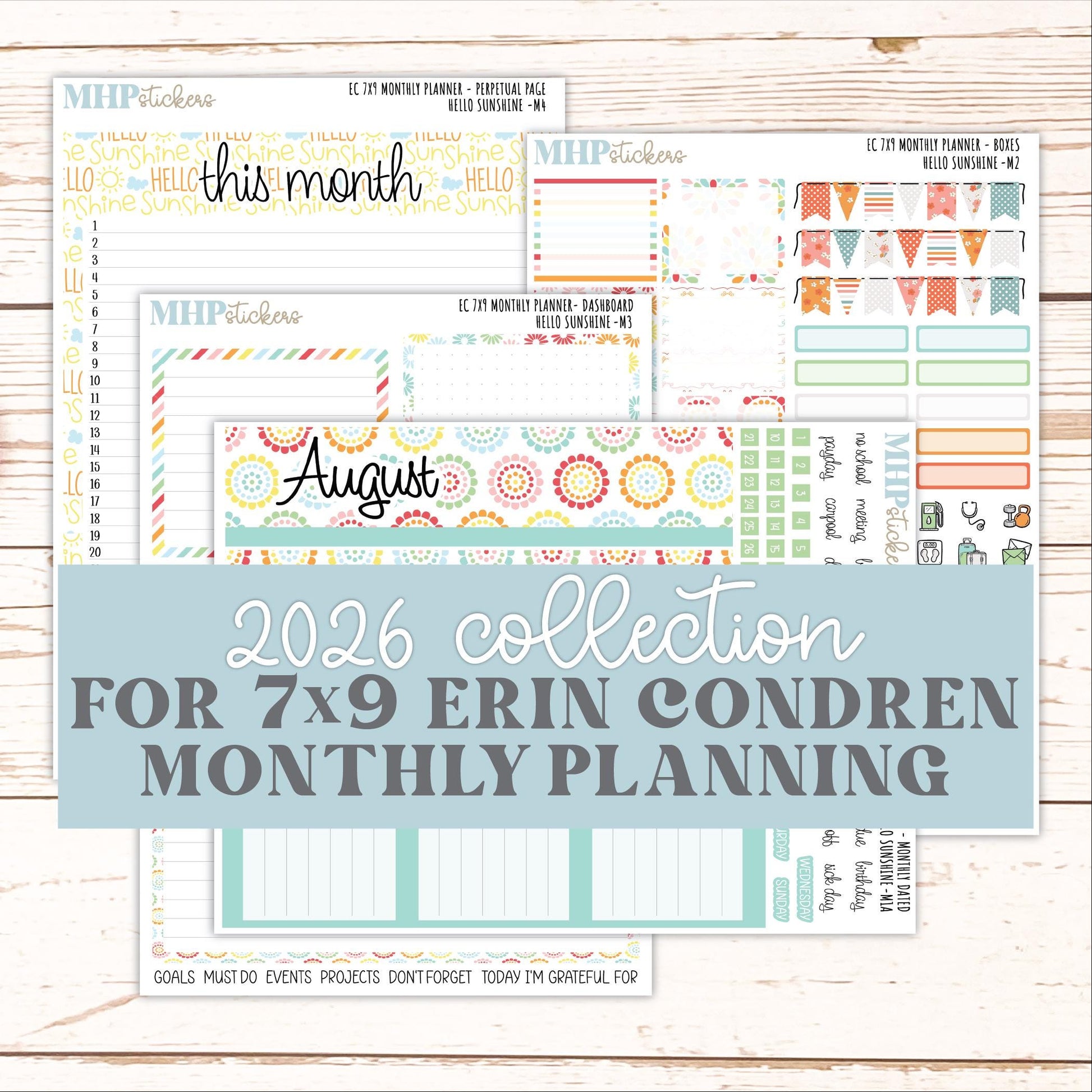 AUGUST Monthly Kit for 7x9 Erin Condren Planners. 2026 Collection "Hello Sunshine" || ECM