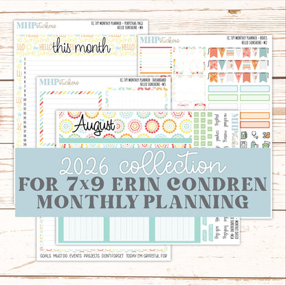 AUGUST Monthly Kit for 7x9 Erin Condren Planners. 2026 Collection "Hello Sunshine" || ECM
