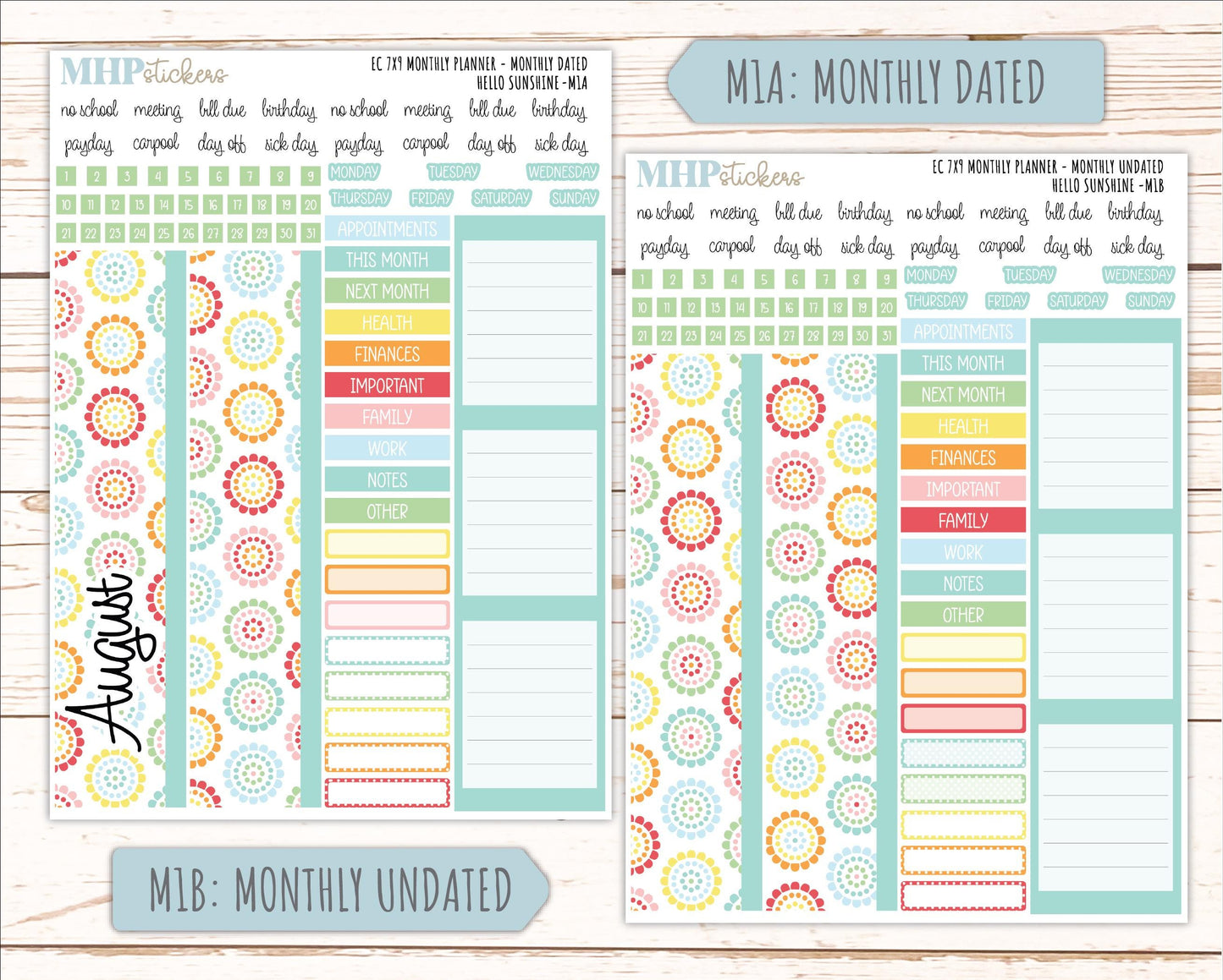 AUGUST Monthly Kit for 7x9 Erin Condren Planners. 2026 Collection "Hello Sunshine" || ECM
