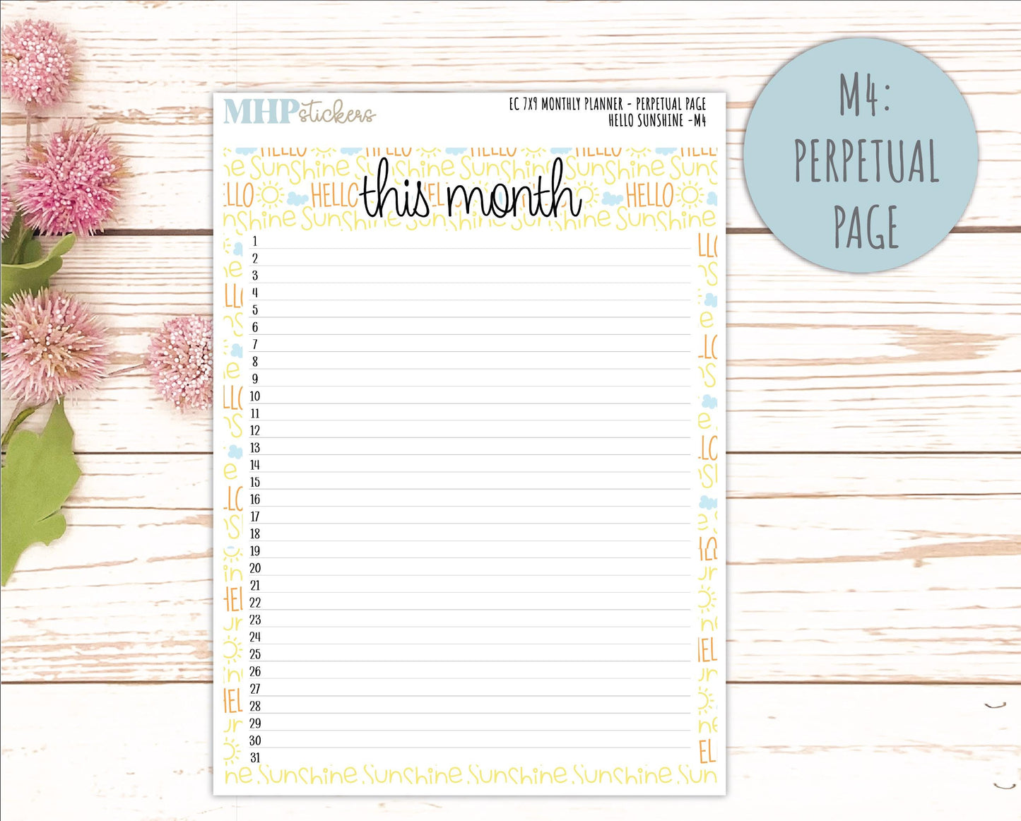 AUGUST Monthly Kit for 7x9 Erin Condren Planners. 2026 Collection "Hello Sunshine" || ECM