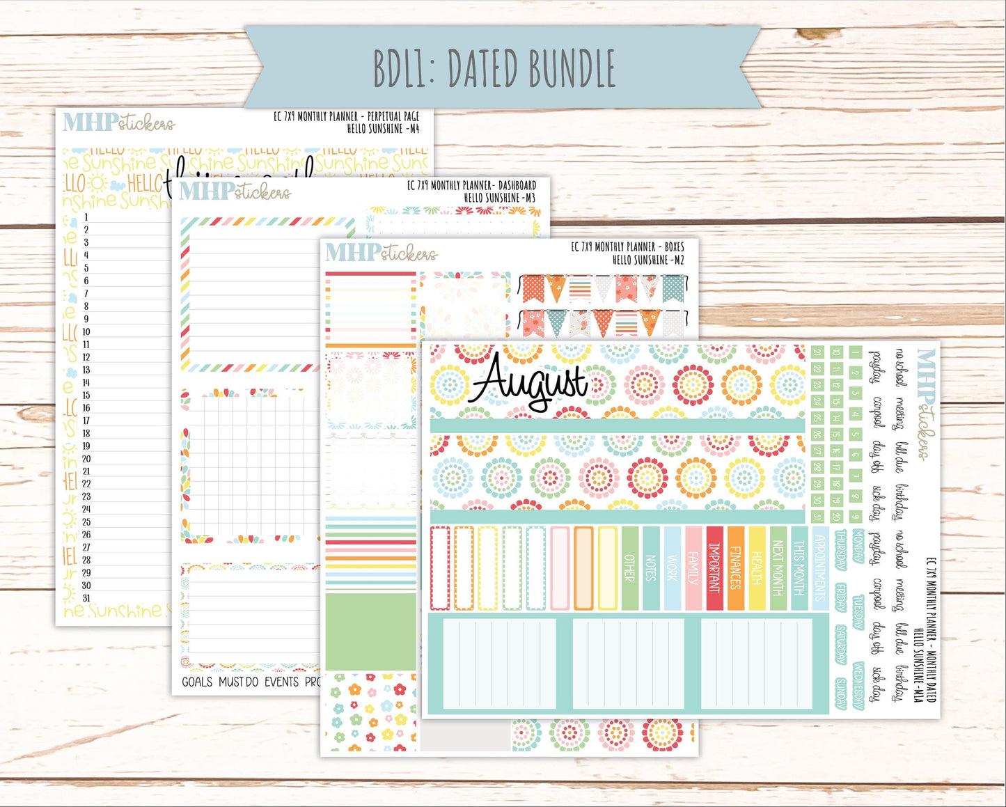 AUGUST Monthly Kit for 7x9 Erin Condren Planners. 2026 Collection "Hello Sunshine" || ECM