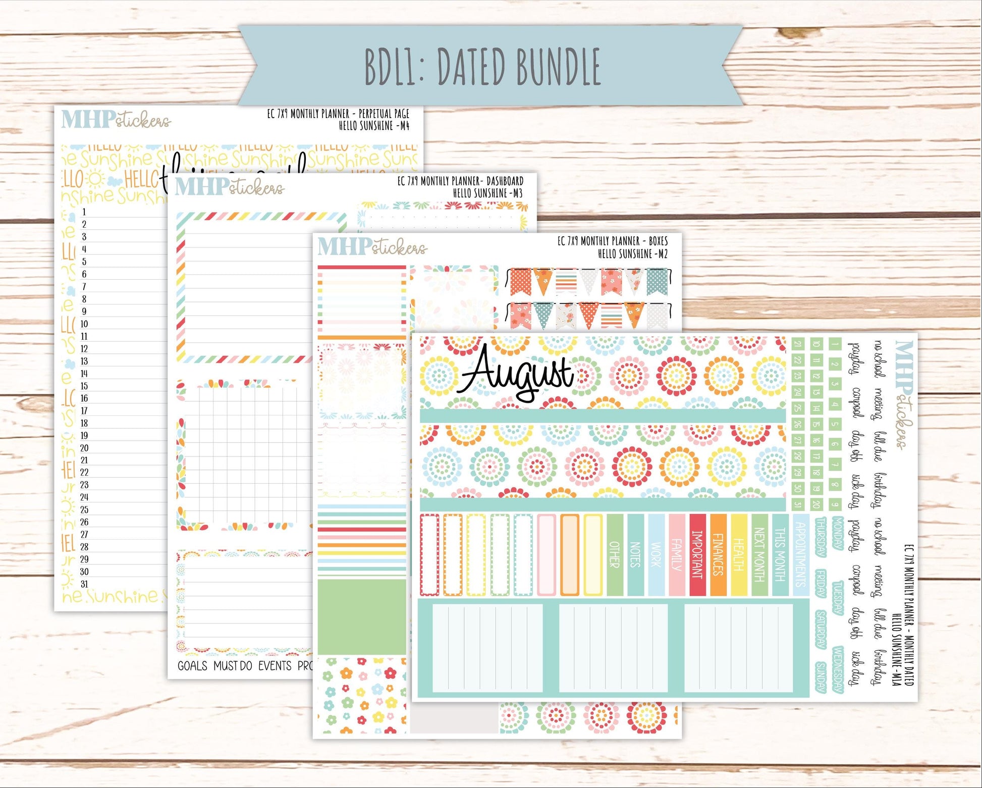 AUGUST Monthly Kit for 7x9 Erin Condren Planners. 2026 Collection "Hello Sunshine" || ECM