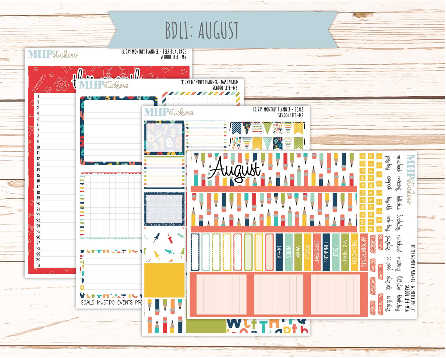 AUGUST & SEPTEMBER Monthly Kit for 7x9 Erin Condren Planners. 2026 Collection "School Life" || ECM
