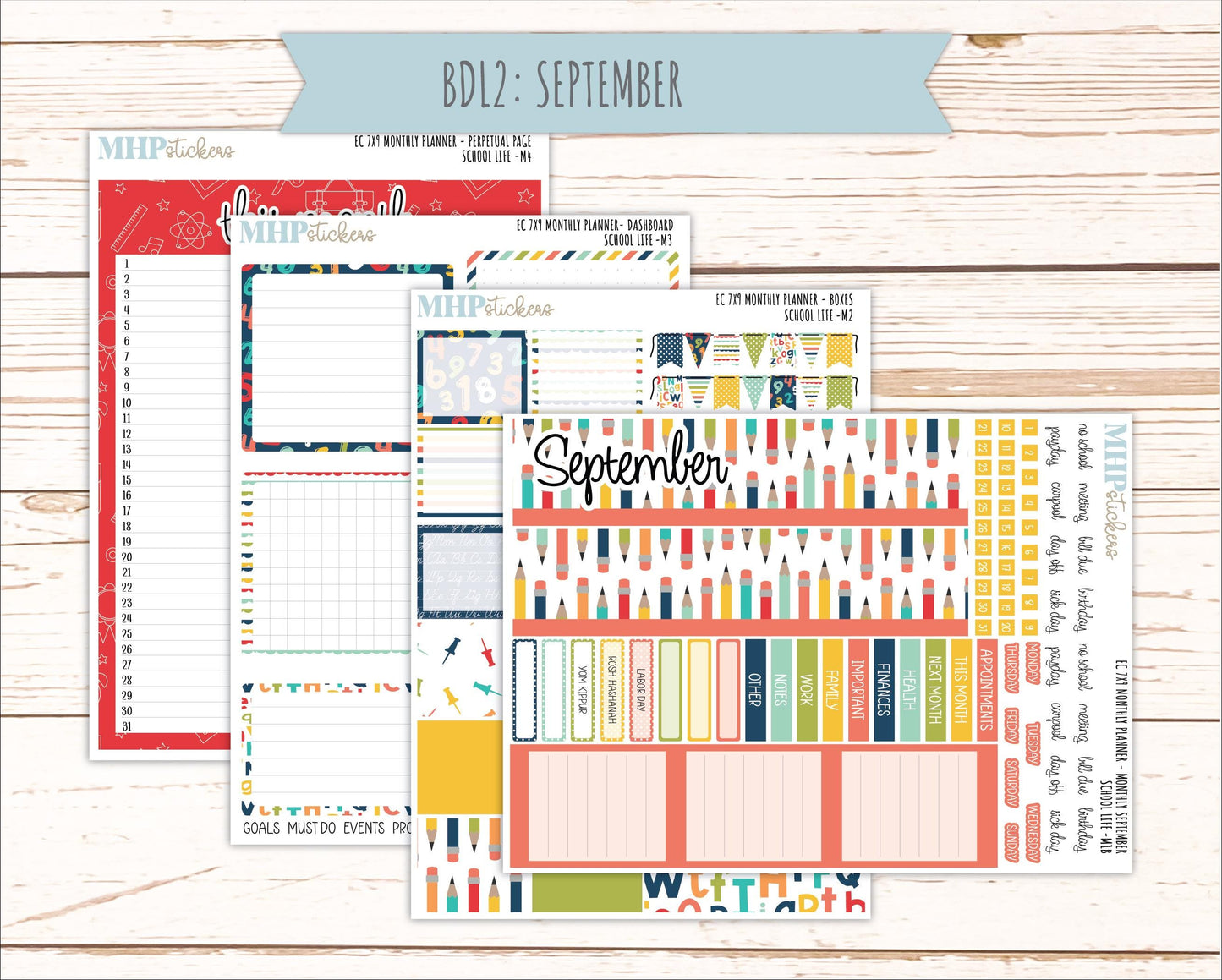AUGUST & SEPTEMBER Monthly Kit for 7x9 Erin Condren Planners. 2026 Collection "School Life" || ECM