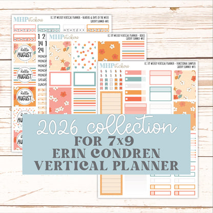 AUGUST Weekly Vertical Kits for 7x9 Erin Condren Planners. 2026 Collection "Groovy Summer" || ECWV