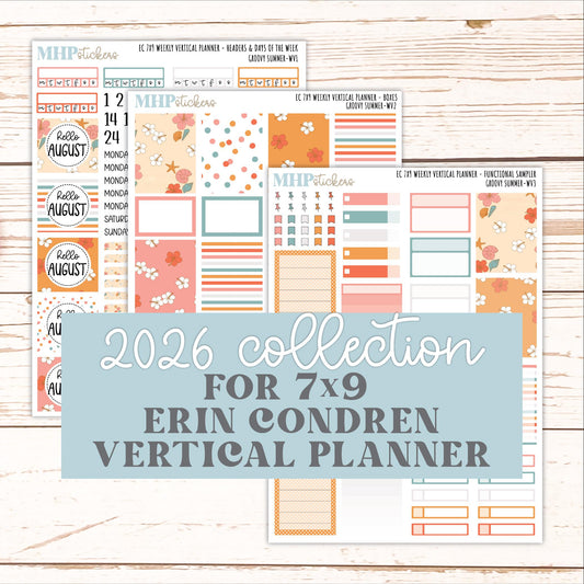 AUGUST Weekly Vertical Kits for 7x9 Erin Condren Planners. 2026 Collection "Groovy Summer" || ECWV