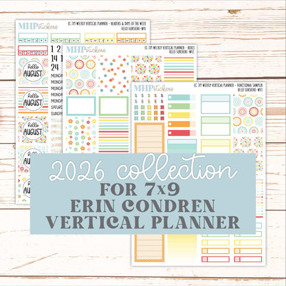 AUGUST Weekly Vertical Kits for 7x9 Erin Condren Planners. 2026 Collection "Hello Sunshine" || ECWV
