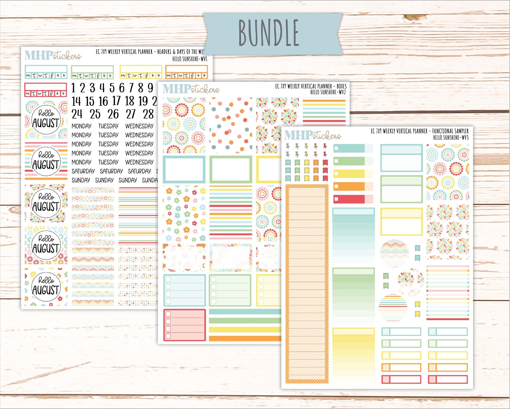 AUGUST Weekly Vertical Kits for 7x9 Erin Condren Planners. 2026 Collection "Hello Sunshine" || ECWV