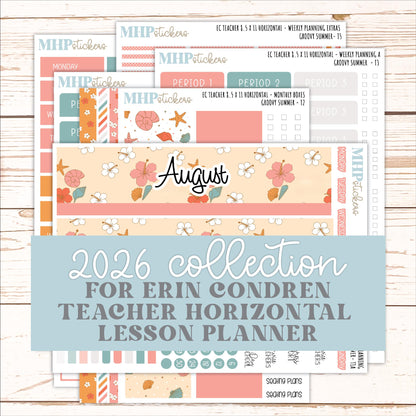 AUGUST Stickers for EC Teacher Lesson Planner - Horizontal Layout. 2026 Collection "Groovy Summer" || ECTH