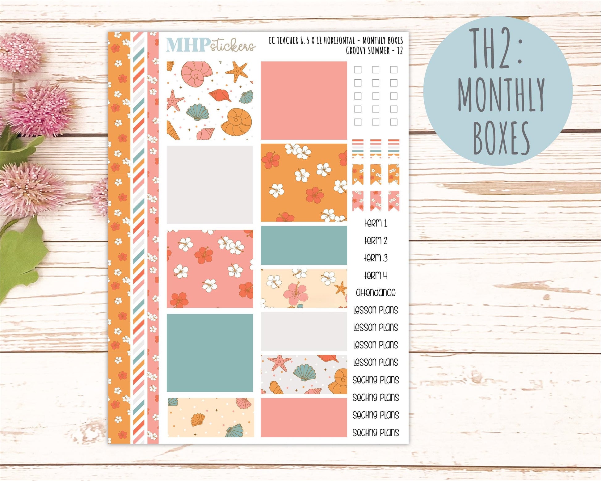 AUGUST Stickers for EC Teacher Lesson Planner - Horizontal Layout. 2026 Collection "Groovy Summer" || ECTH