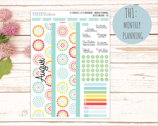 AUGUST Stickers for EC Teacher Lesson Planner - Horizontal Layout. 2026 Collection "Hello Sunshine" || ECTH
