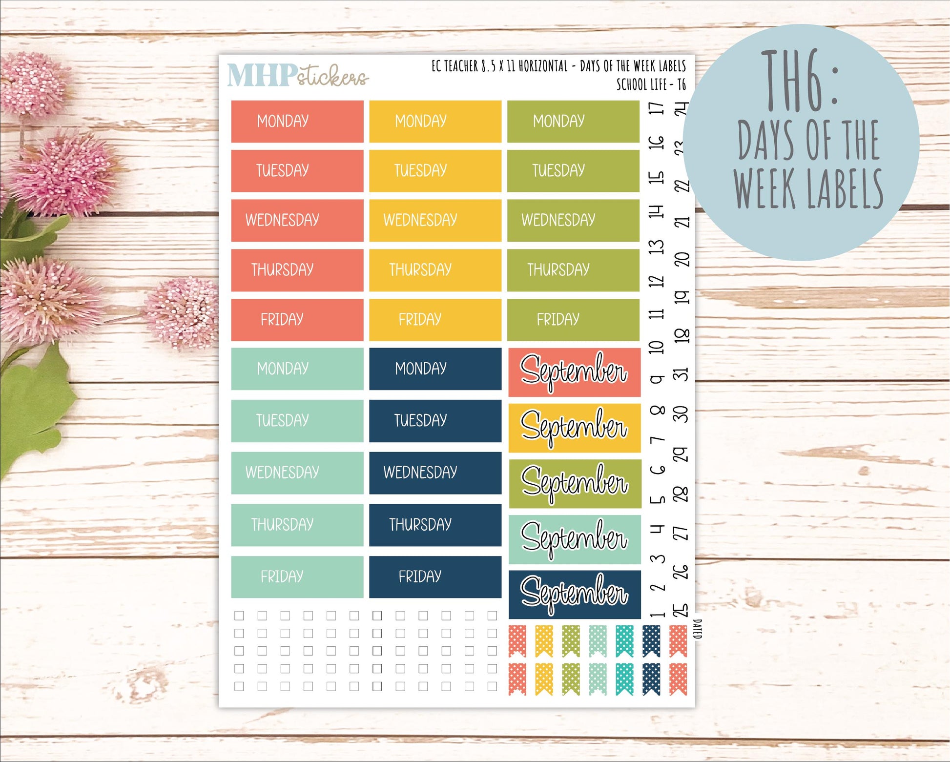AUGUST & SEPTEMBER Stickers for Erin Condren Teacher Lesson Planner - Horizontal Layout. 2026 Collection "School Life" || ECTH