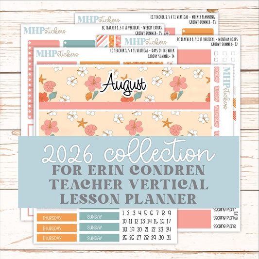 AUGUST Stickers for EC Teacher Lesson Planner - Vertical Layout. 2026 Collection "Groovy Summer" || ECTV