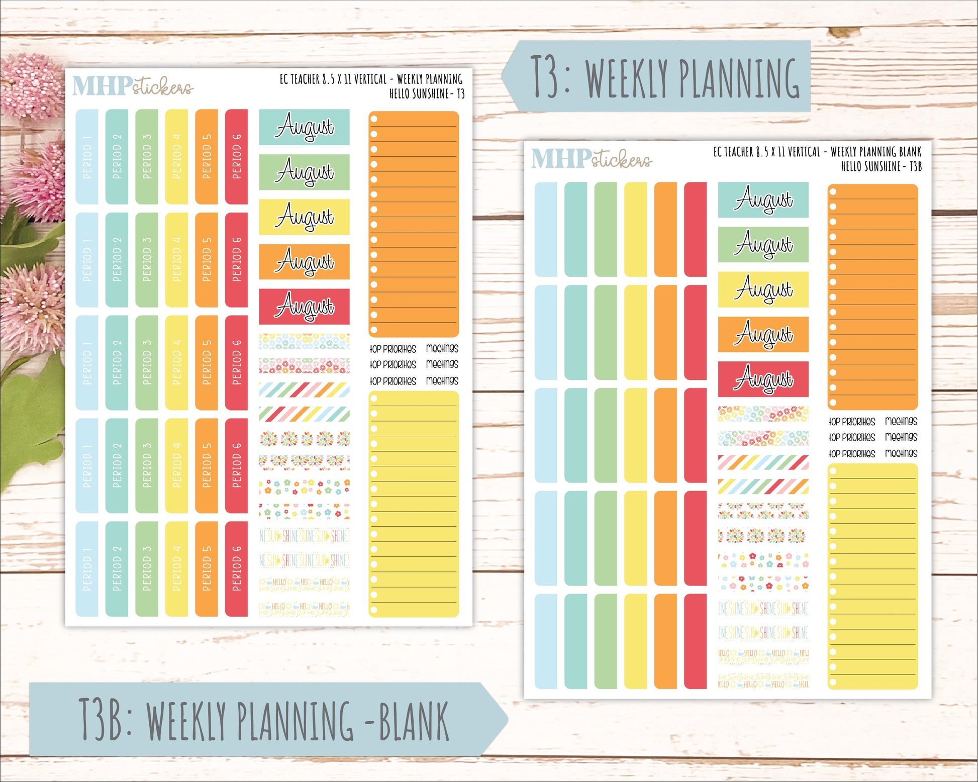 AUGUST Stickers for EC Teacher Lesson Planner - Vertical Layout. 2026 Collection "Hello Sunshine" || ECTV