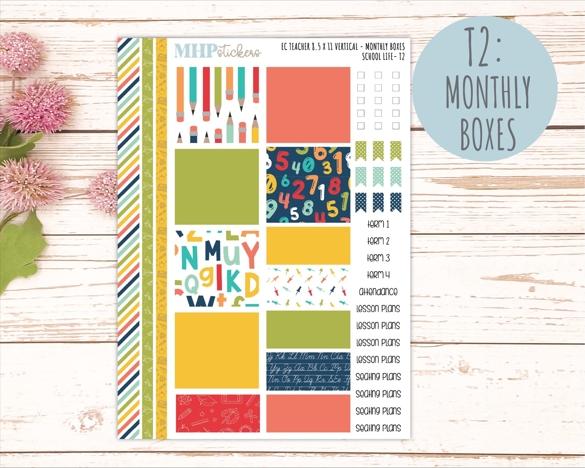 AUGUST & SEPTEMBER Stickers for Erin Condren Teacher Lesson Planner - Vertical Layout. 2026 Collection "Hello Sunshine" || ECTV